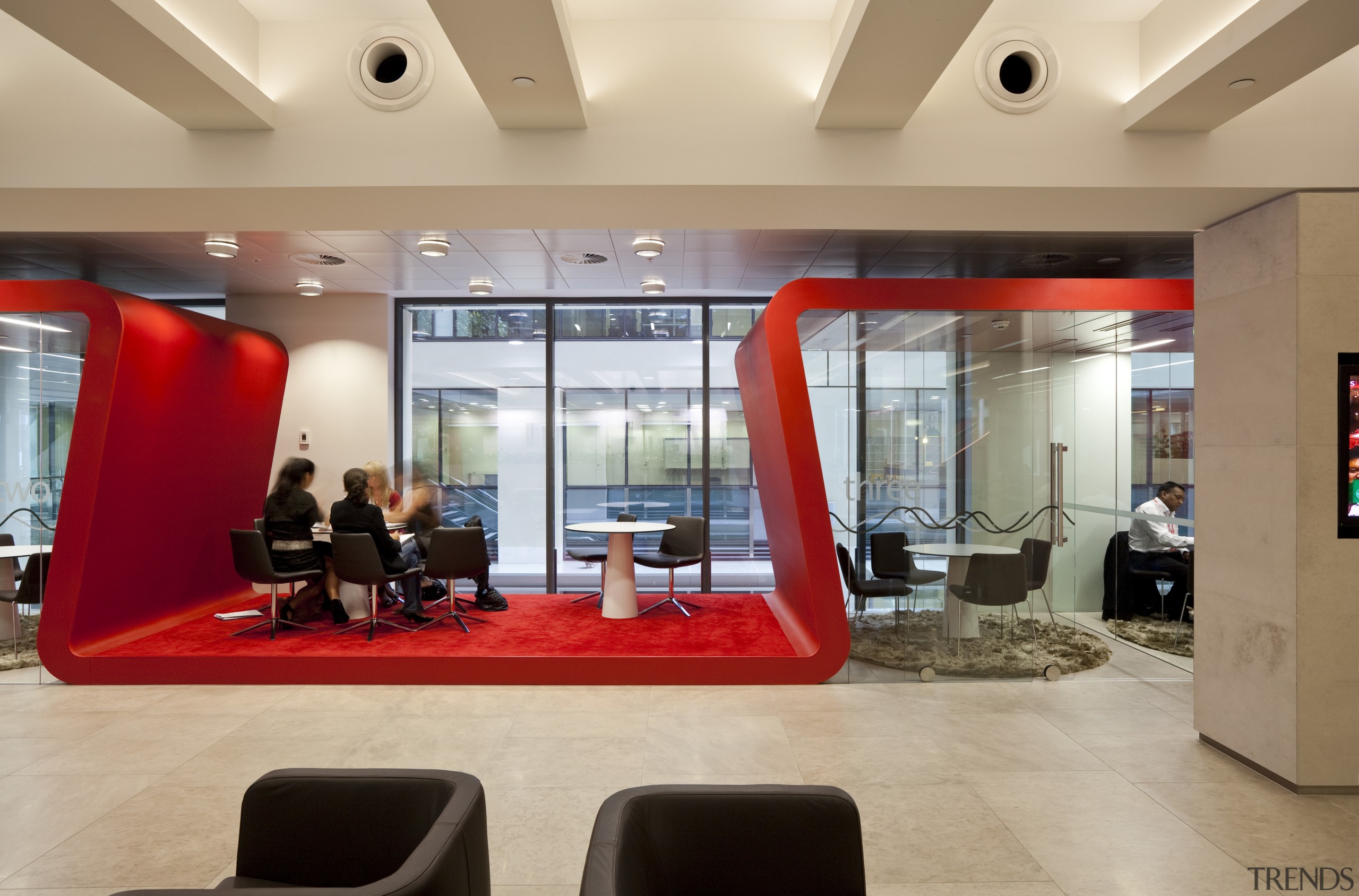 View of the Westpac head office at the ceiling, interior design, lobby, orange