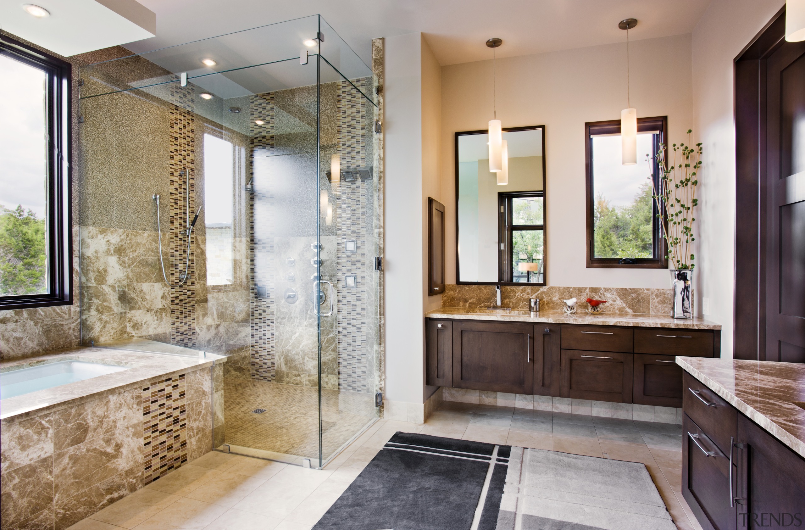 Decorative tiling creates the wow factor in the bathroom, estate, home, interior design, real estate, room, window, gray