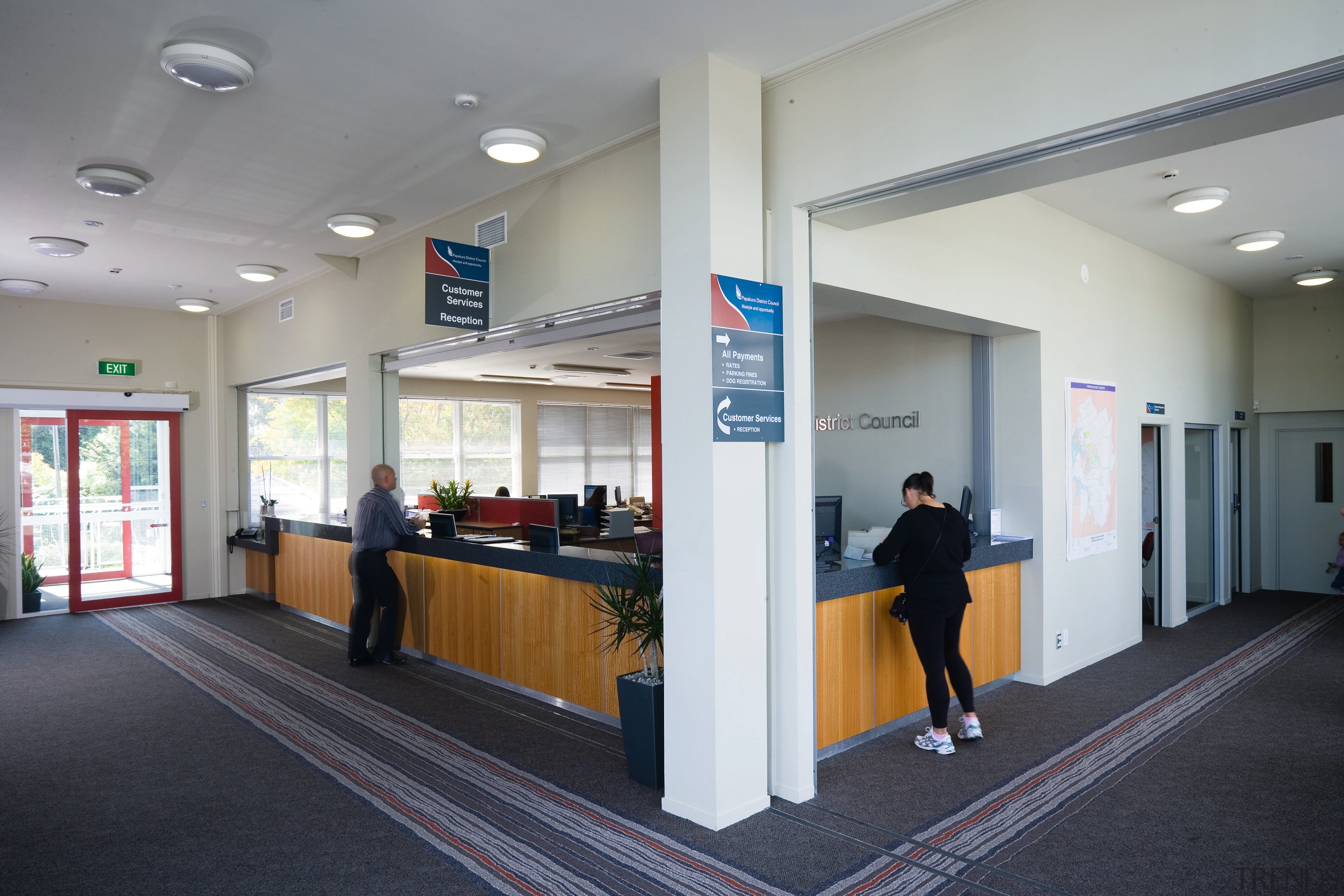 A view of the Papakura District Council's office institution, gray