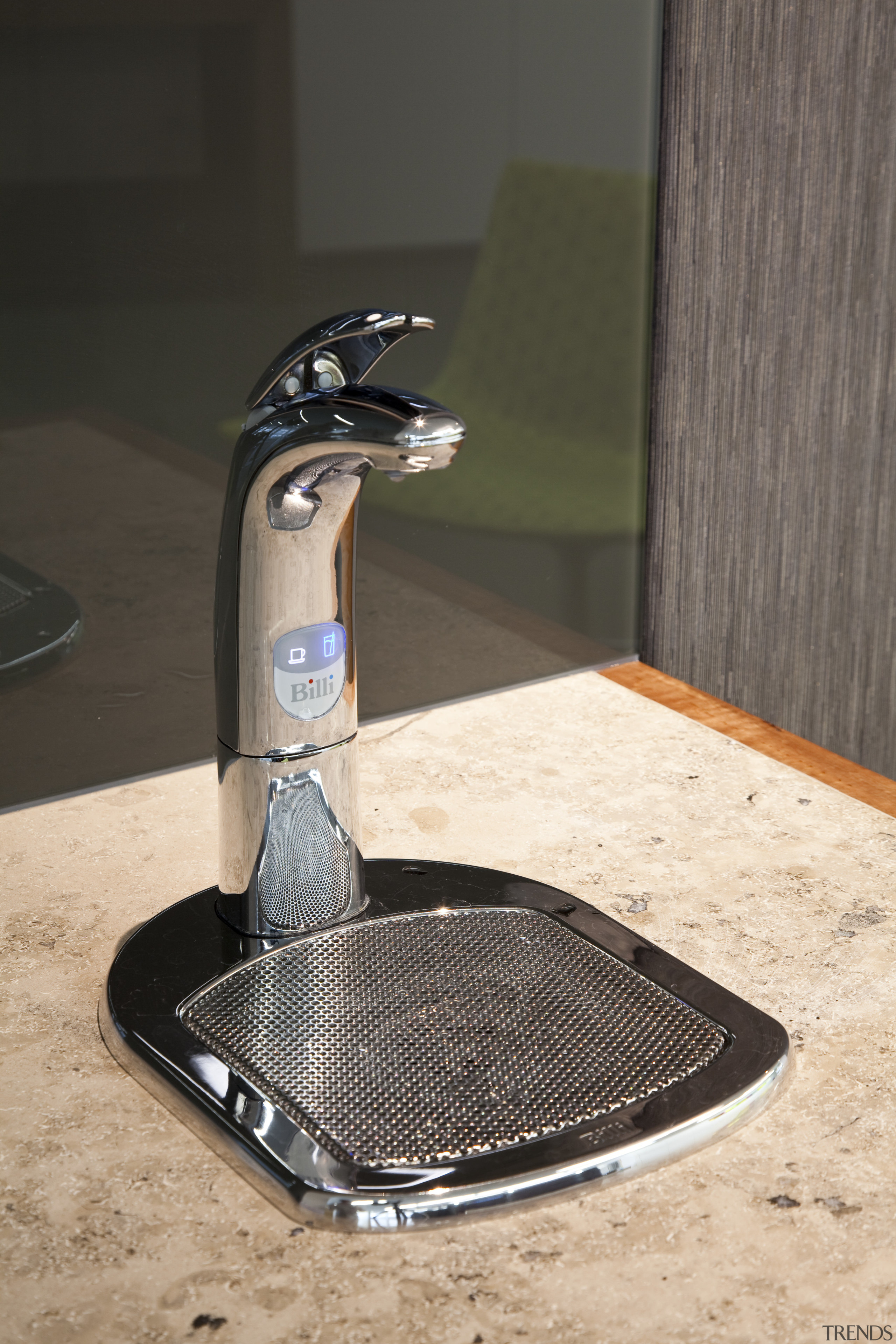 View of water boiling and chilling unit by product design, black, orange