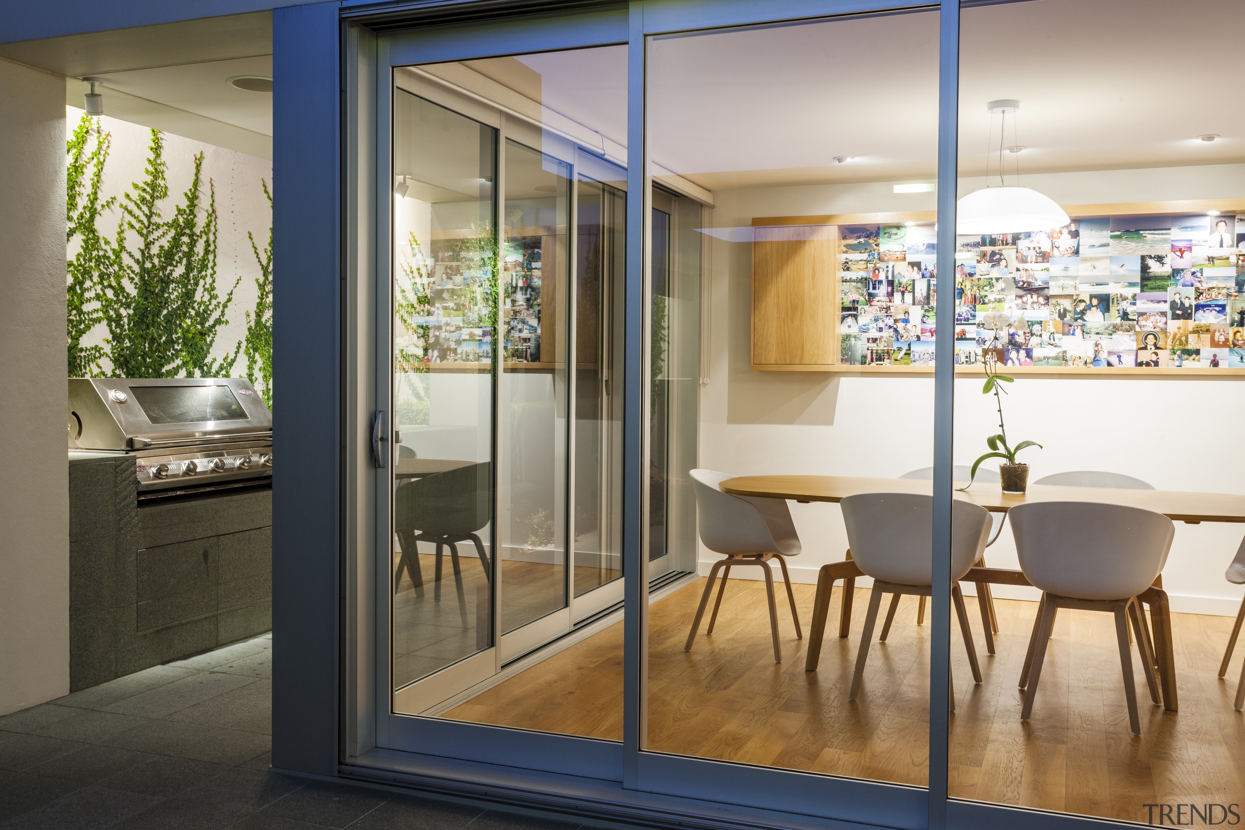 A new sandstone-clad form frames the entry to door, interior design, real estate, window, white