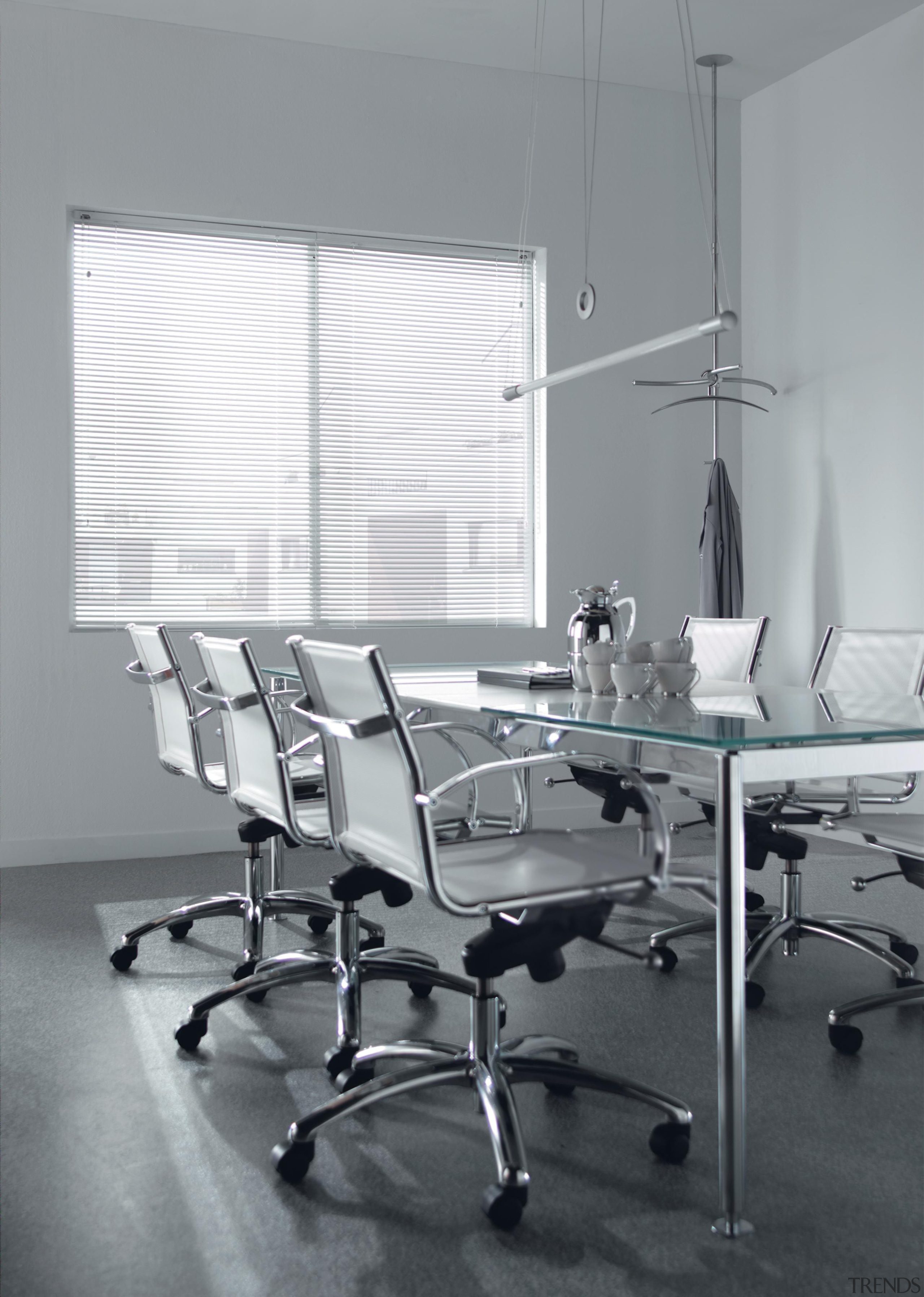 luxaflex aluminium venetian blinds - luxaflex aluminium venetian chair, desk, floor, furniture, glass, interior design, office, office chair, product, table, gray