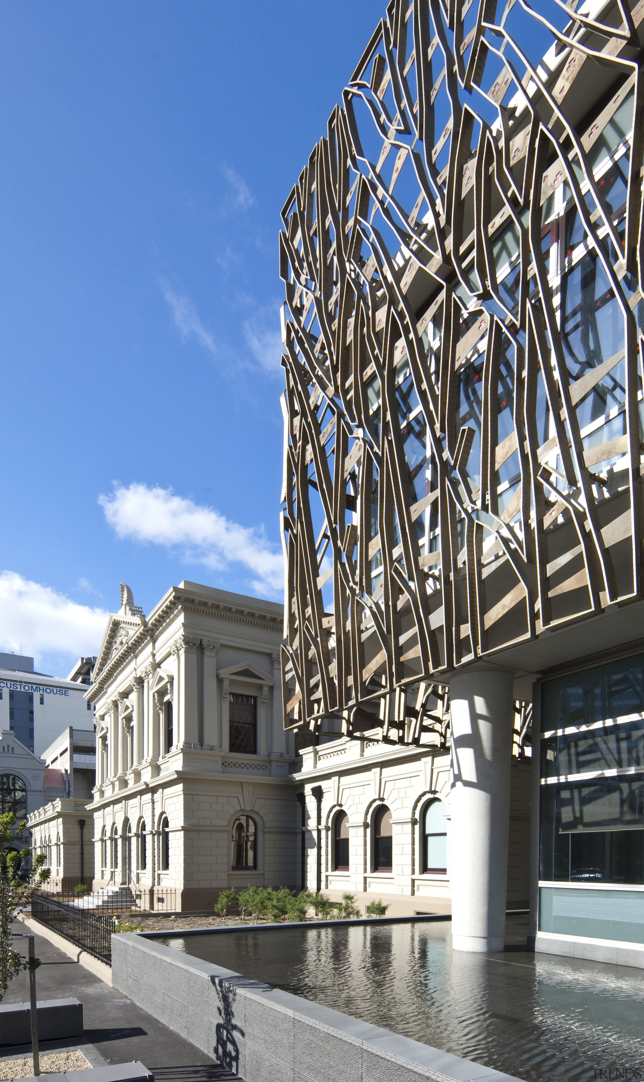 Supreme Court of New Zealand, Wellington - Supreme architecture, building, condominium, daytime, facade, landmark, metropolis, metropolitan area, mixed use, reflection, residential area, sky, structure, black