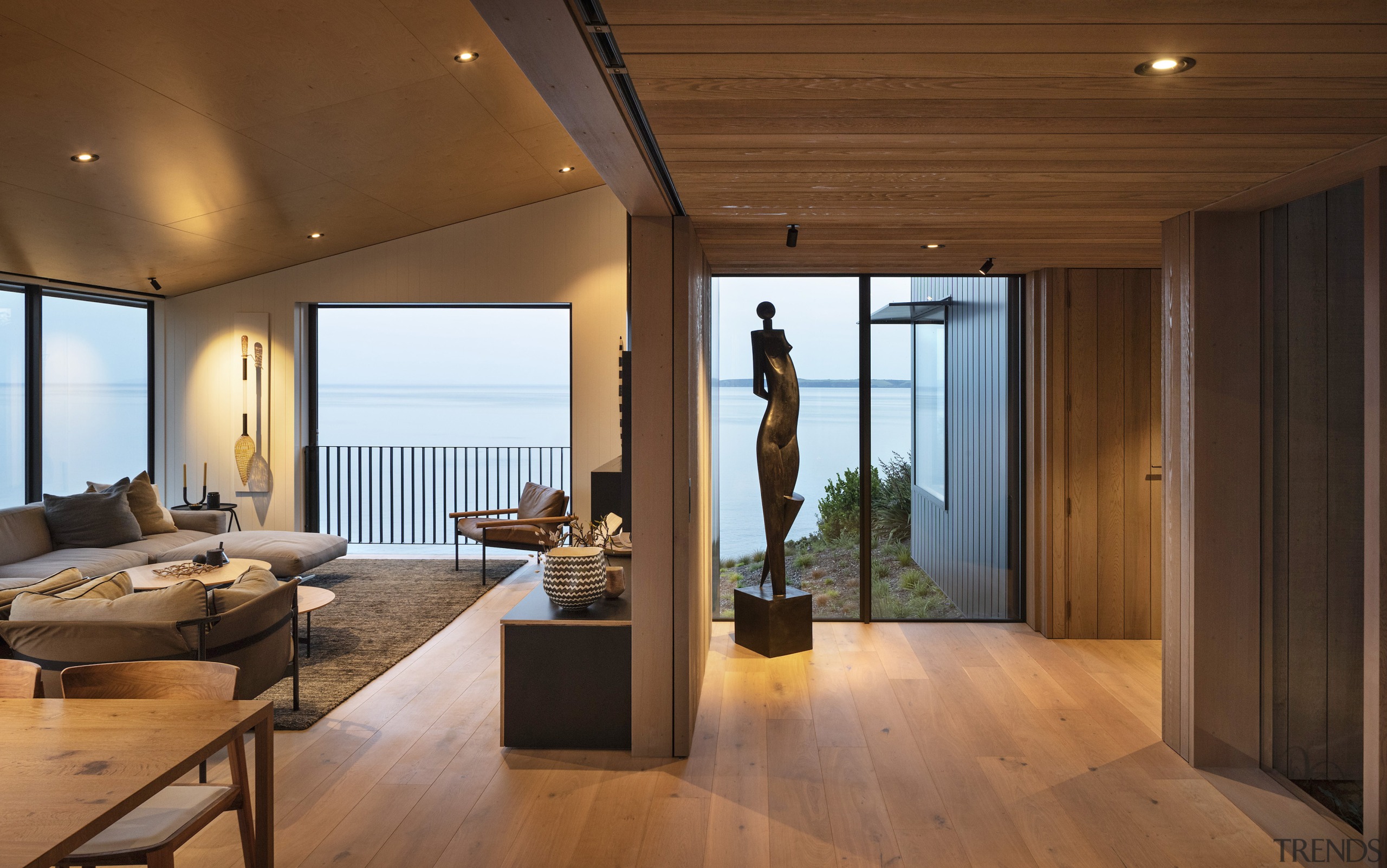 Wood interior cladding and wood floors add to 
