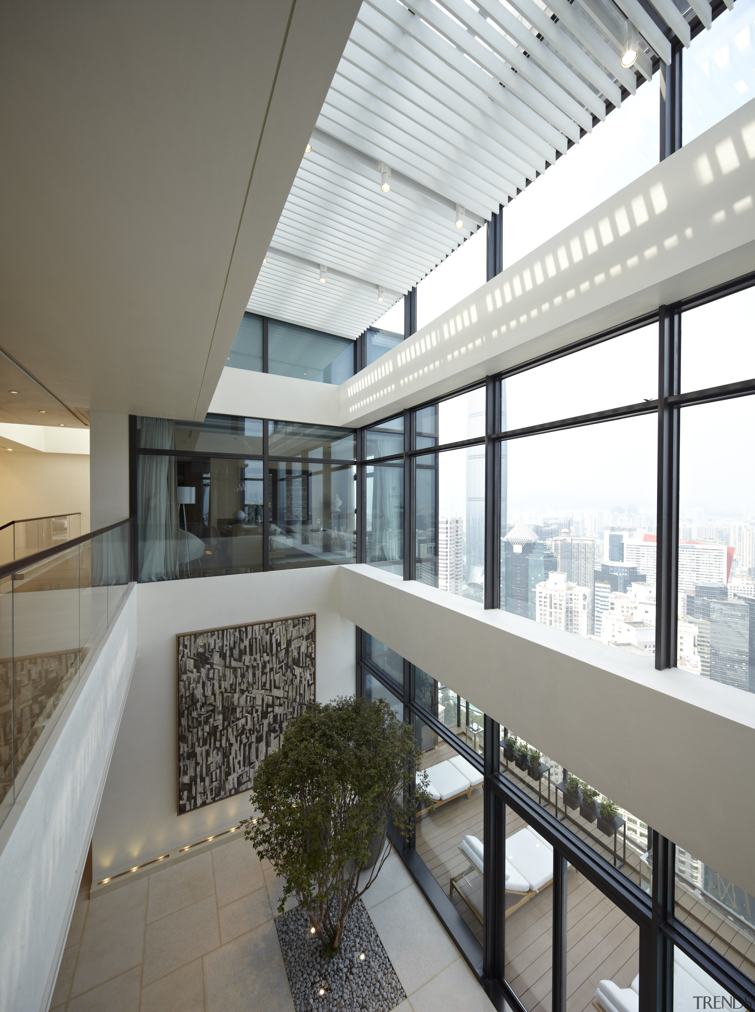 To provide a link with nature, a tree apartment, architecture, building, condominium, daylighting, glass, interior design, mixed use, real estate, window, gray, white