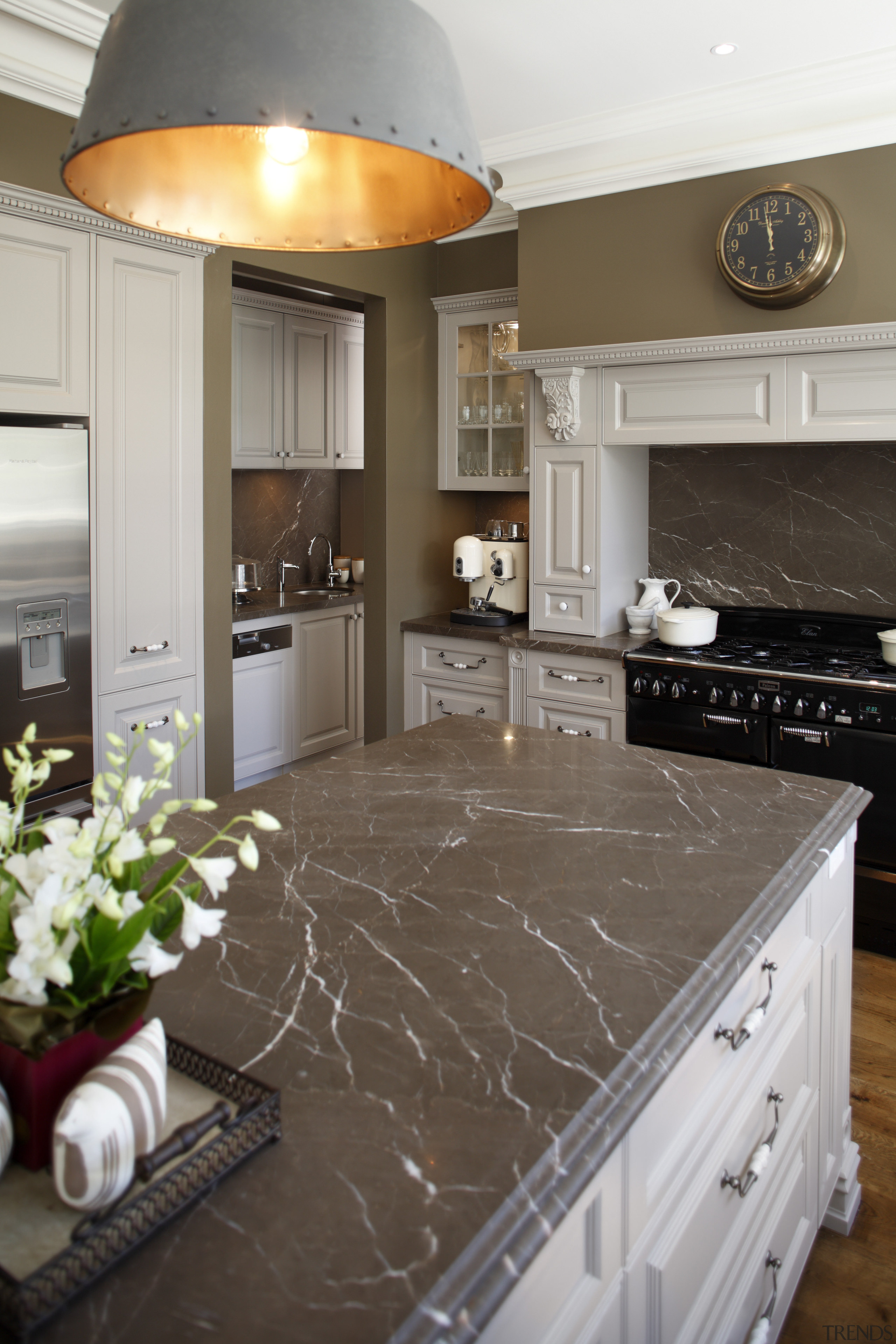 This traditional workspace is by Wonderful Kitchens cabinetry, countertop, cuisine classique, floor, flooring, hardwood, home, interior design, kitchen, room, wood flooring, gray, brown