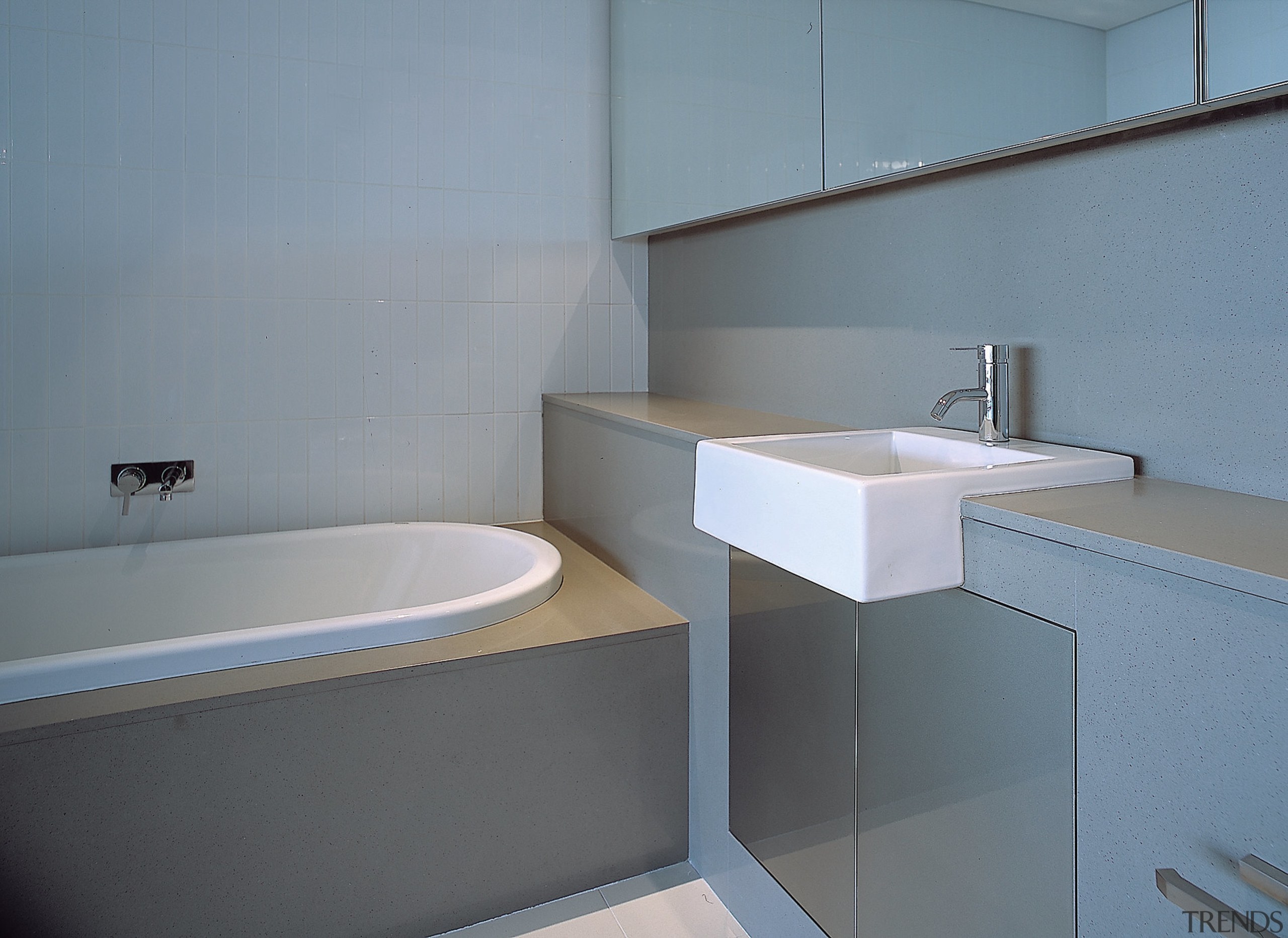 view of bathroom - view of bathroom - bathroom, bathroom accessory, bathroom sink, floor, interior design, plumbing fixture, product design, property, room, sink, tap, tile, toilet seat, gray