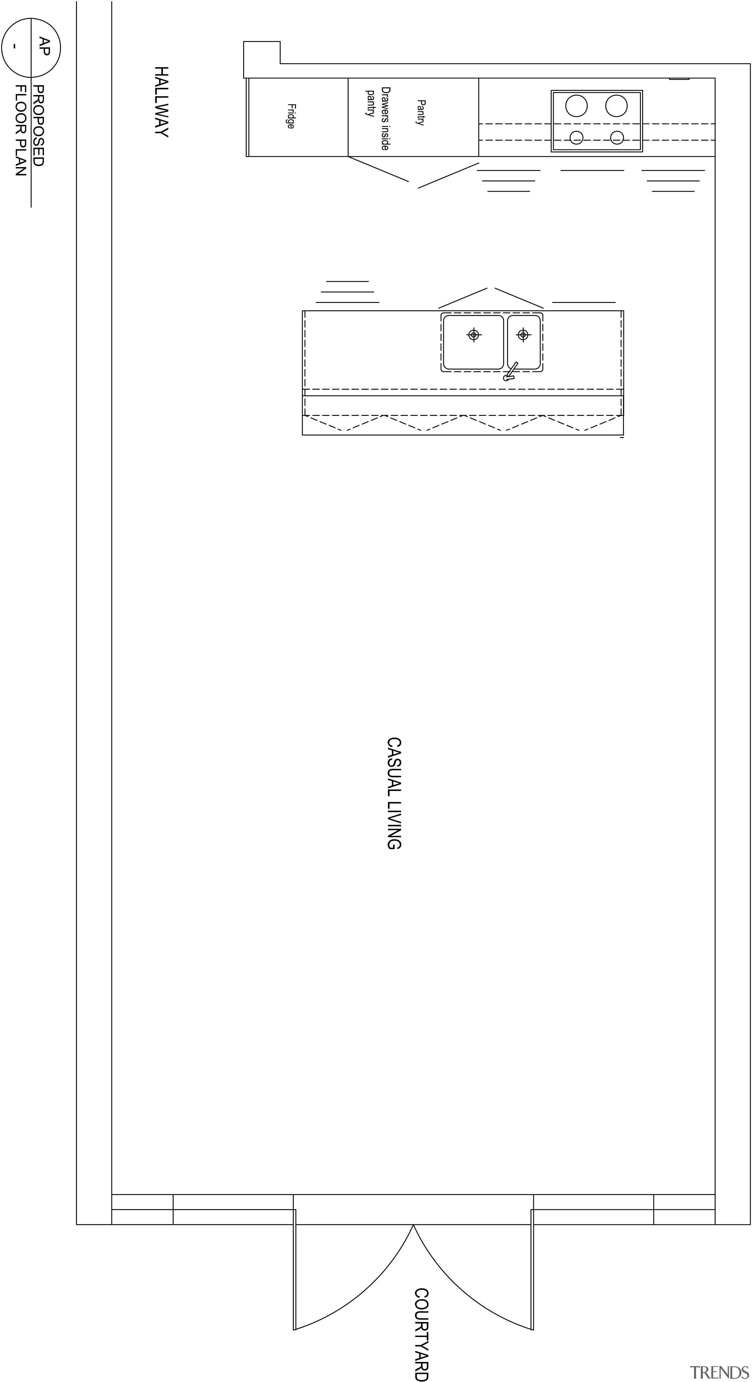View of plans for minimal kitchen and dining angle, area, black and white, design, diagram, font, line, text, white, white