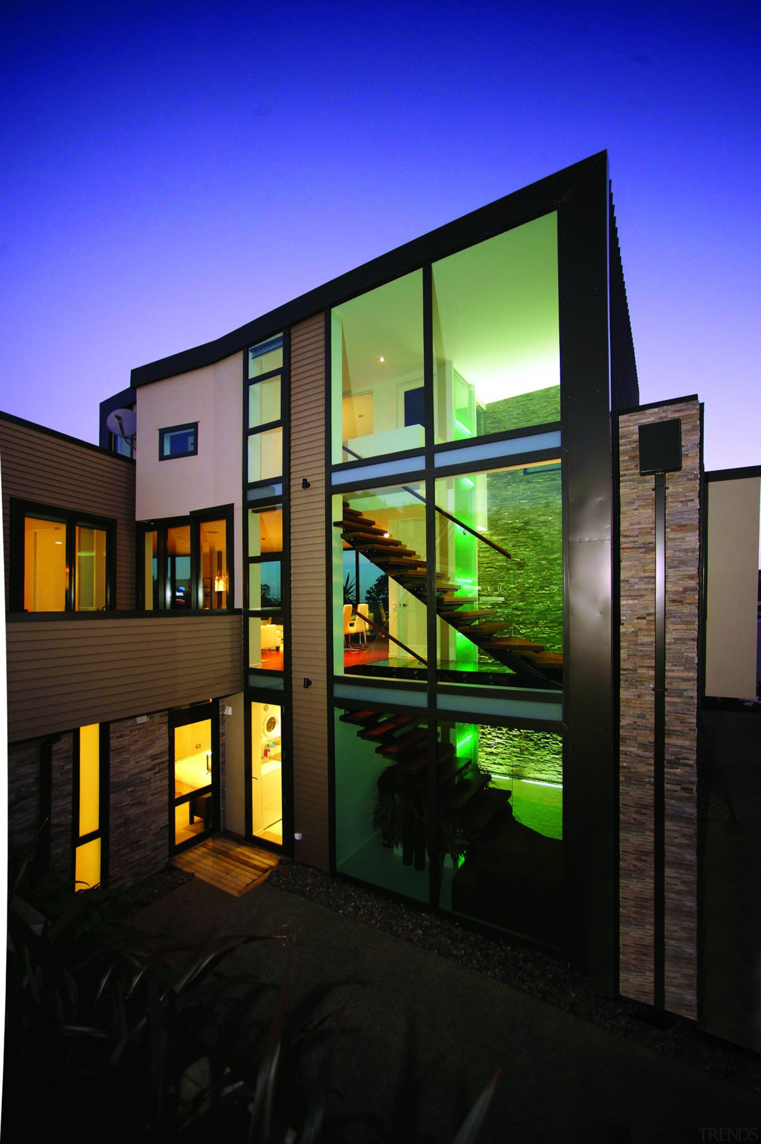 Wilkins Residence   Detail of North elevation architecture, building, elevation, facade, home, house, real estate, residential area, window, black, blue