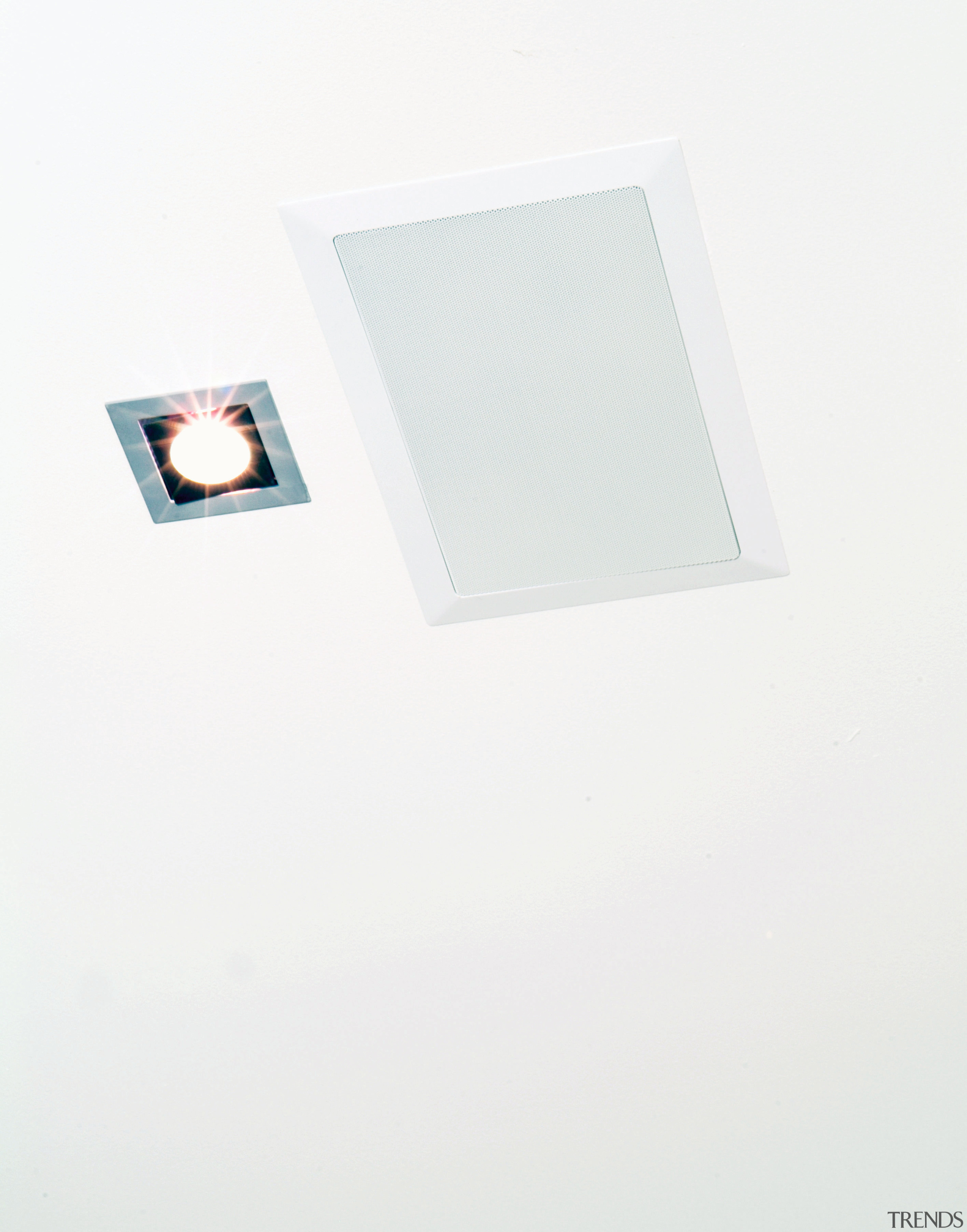 Image of the speakers built into the ceiling. product design, white