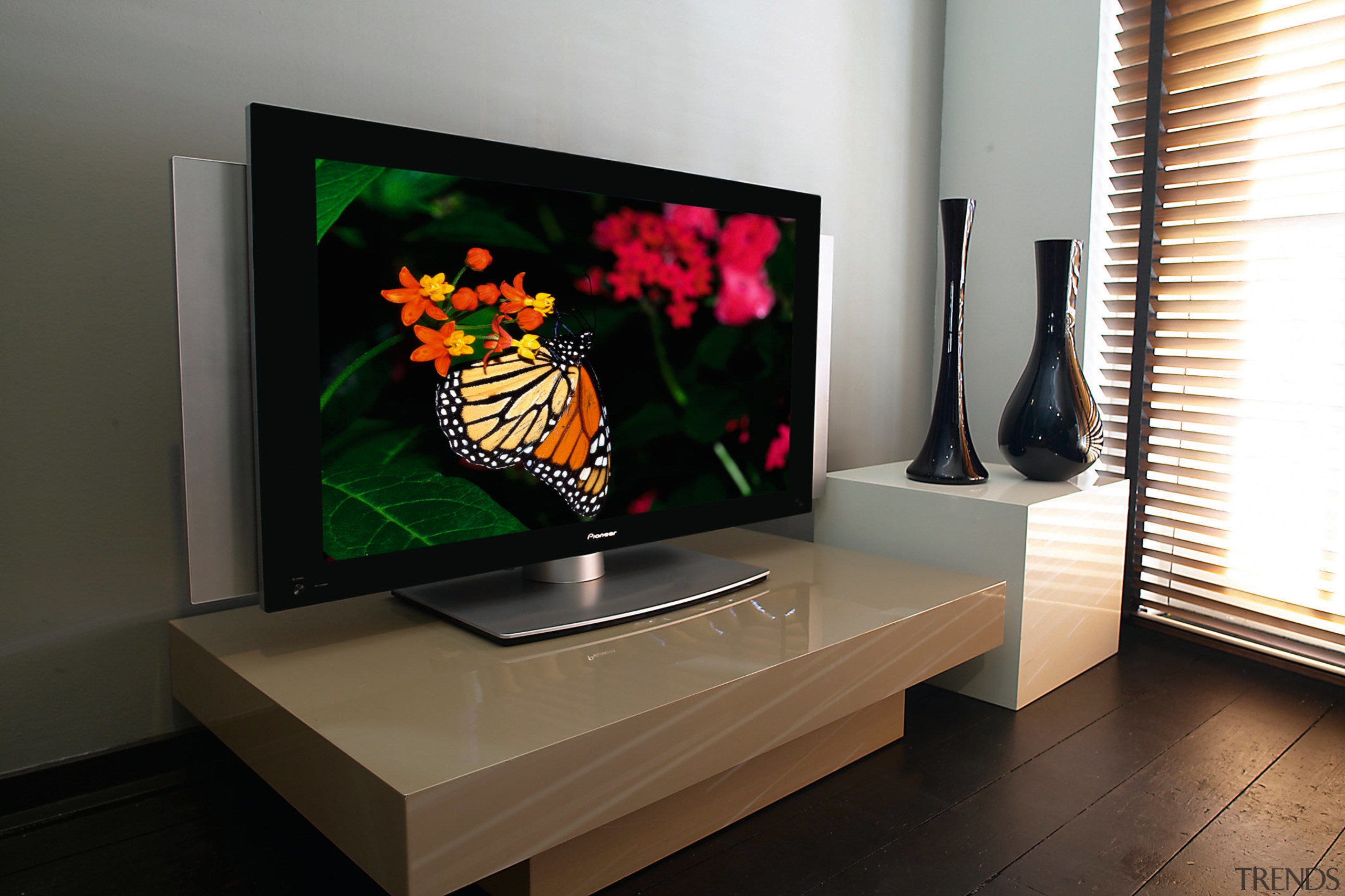 Interior view of living area - Interior view display device, flat panel display, furniture, interior design, product design, table, technology, television, black