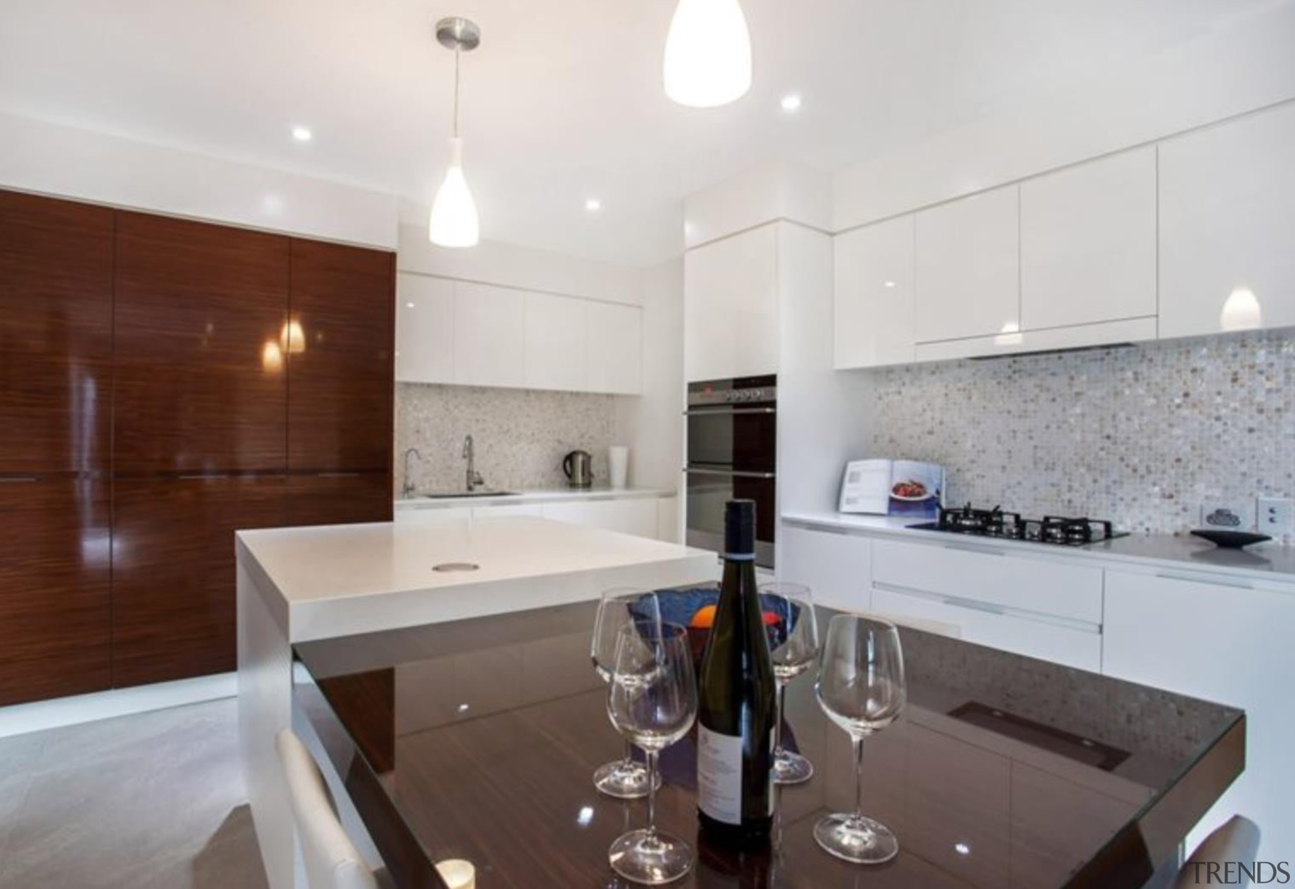 Mitred Island top and 20mm benchtops. - Caesarstone apartment, countertop, interior design, kitchen, property, real estate, room, white, gray