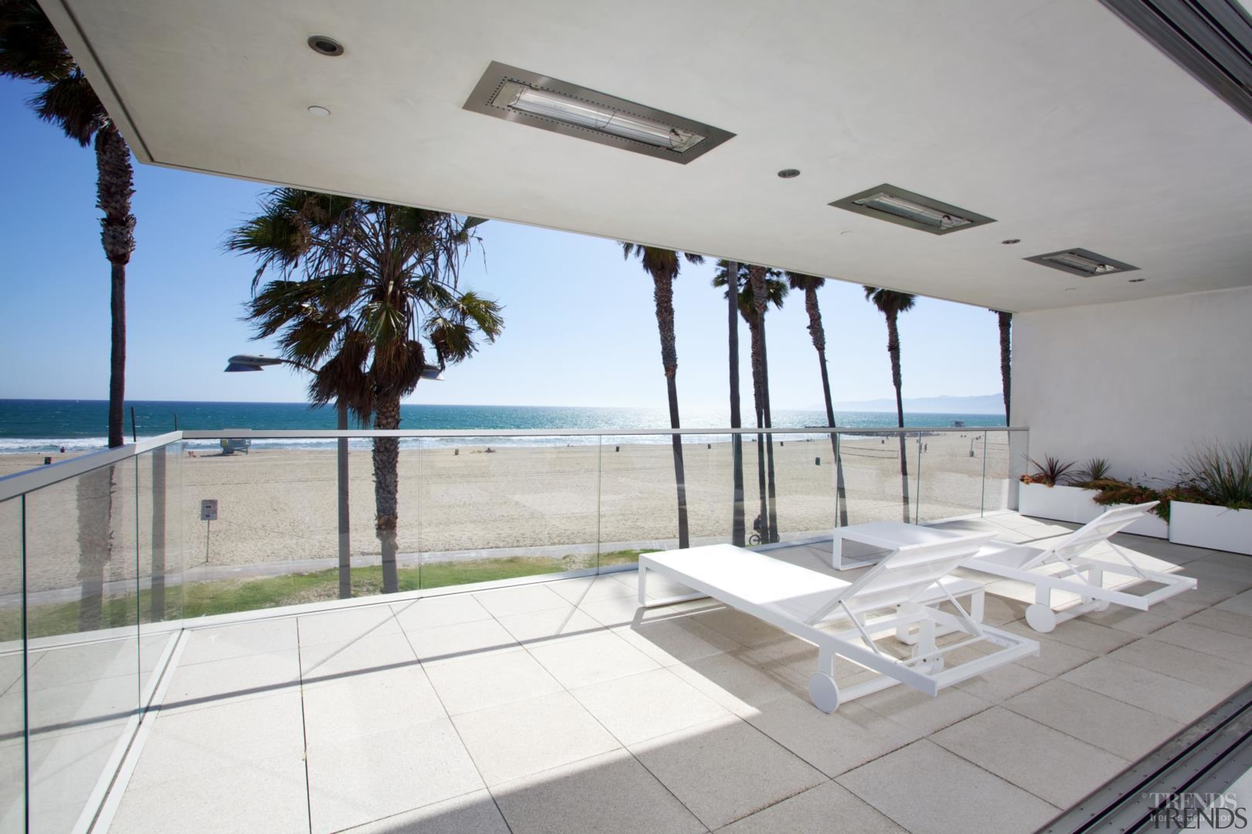 Large overhangs provide welcome shade on the terraces apartment, condominium, daylighting, estate, home, house, interior design, penthouse apartment, property, real estate, window, gray, white