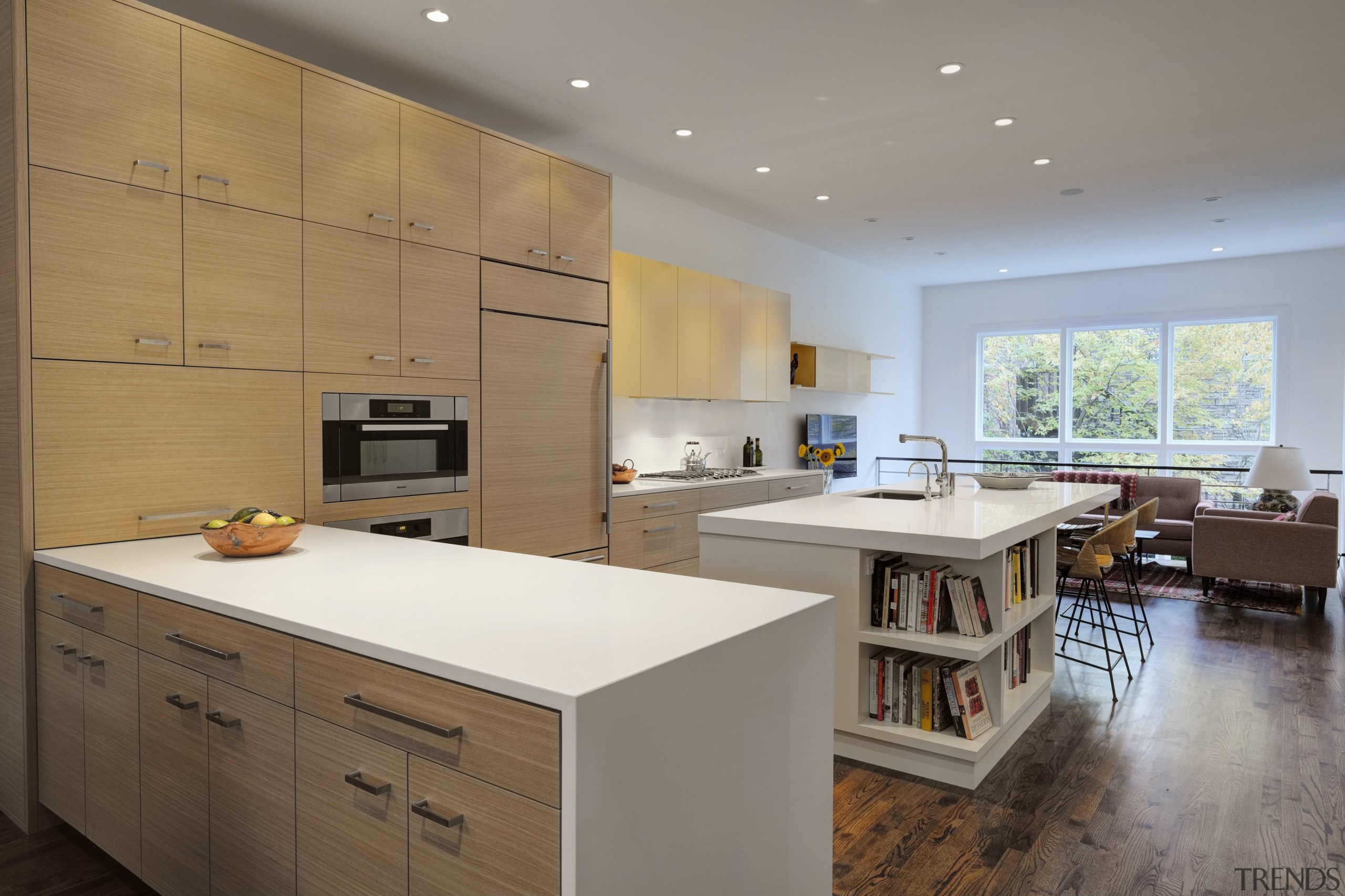 Modern open plan kitchen in city house - cabinetry, countertop, cuisine classique, floor, interior design, kitchen, real estate, room, gray, brown