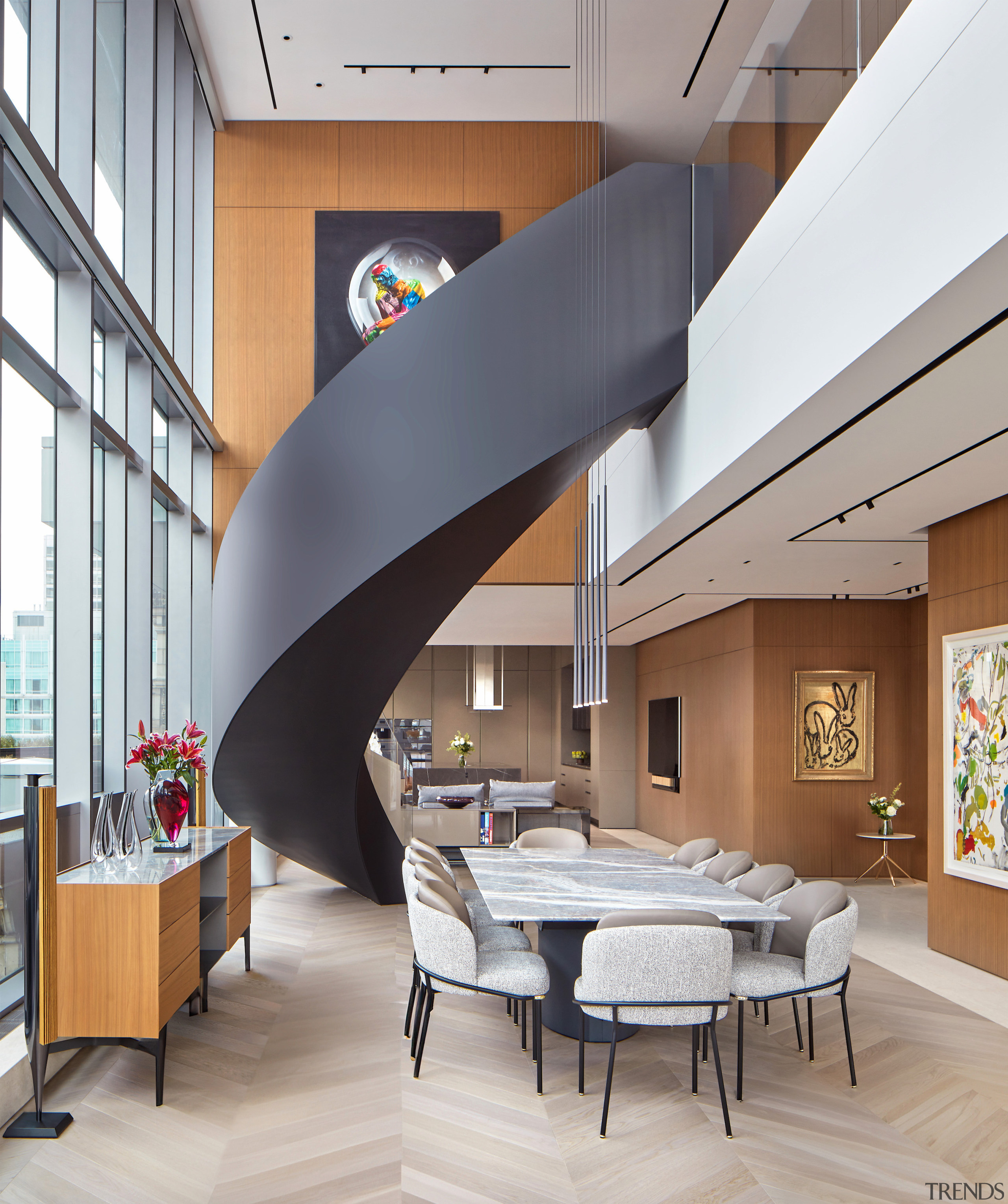 The sculptural steel stair is both a focal 