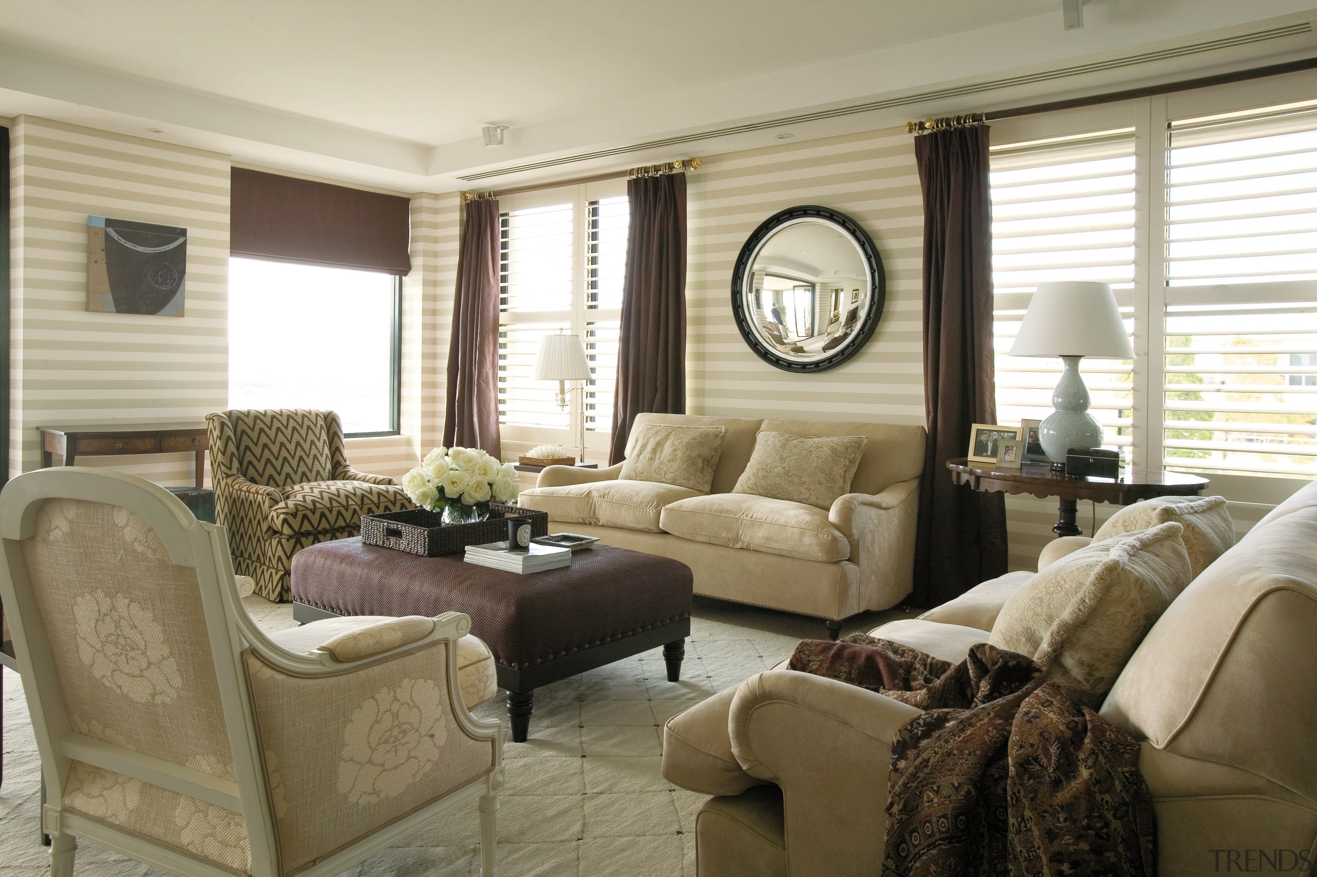 view of the living room featuring white cream furniture, home, interior design, living room, room, window, window covering, window treatment, white, brown