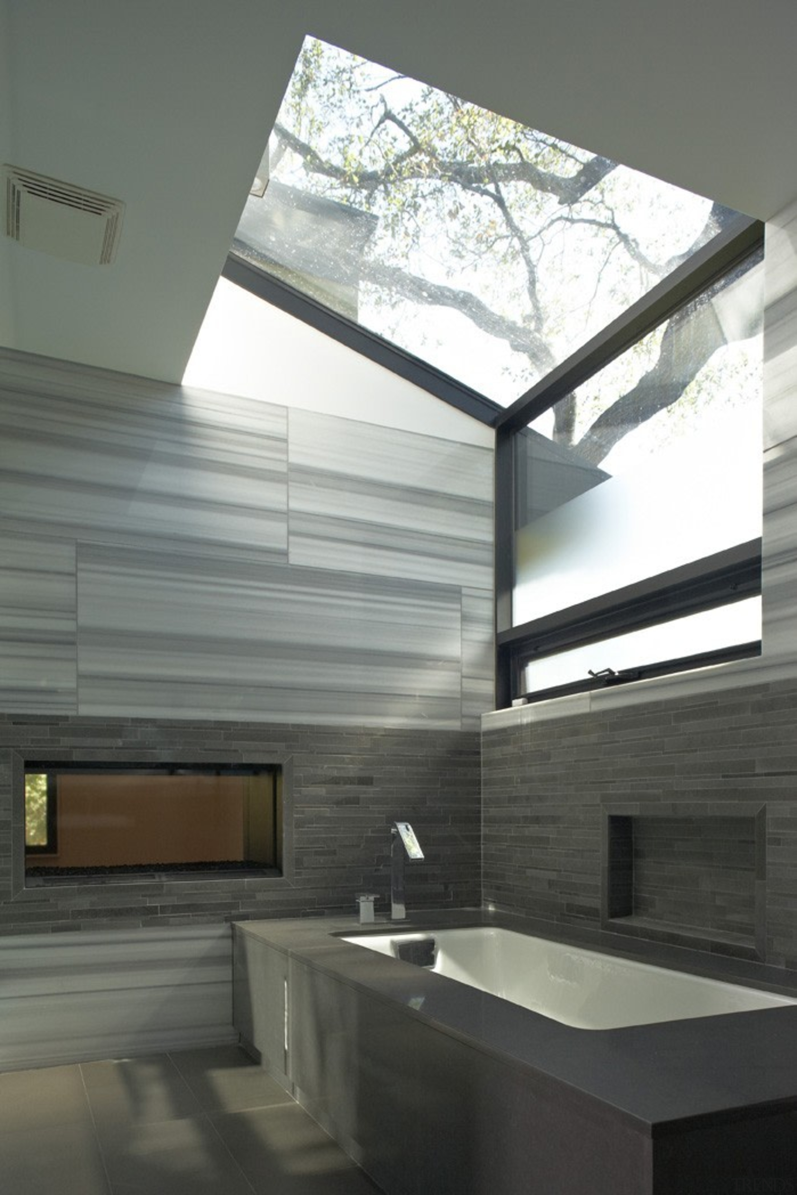 This woodland home by (fer) studio is designed architecture, ceiling, daylighting, floor, glass, house, interior design, product design, gray, black