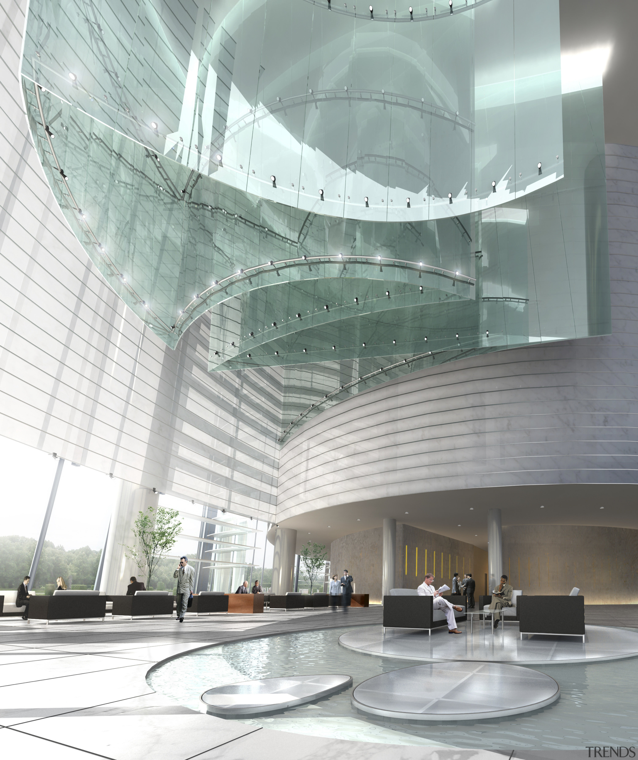 Conceptual view of the interior of the Burj architecture, building, ceiling, daylighting, glass, structure, gray