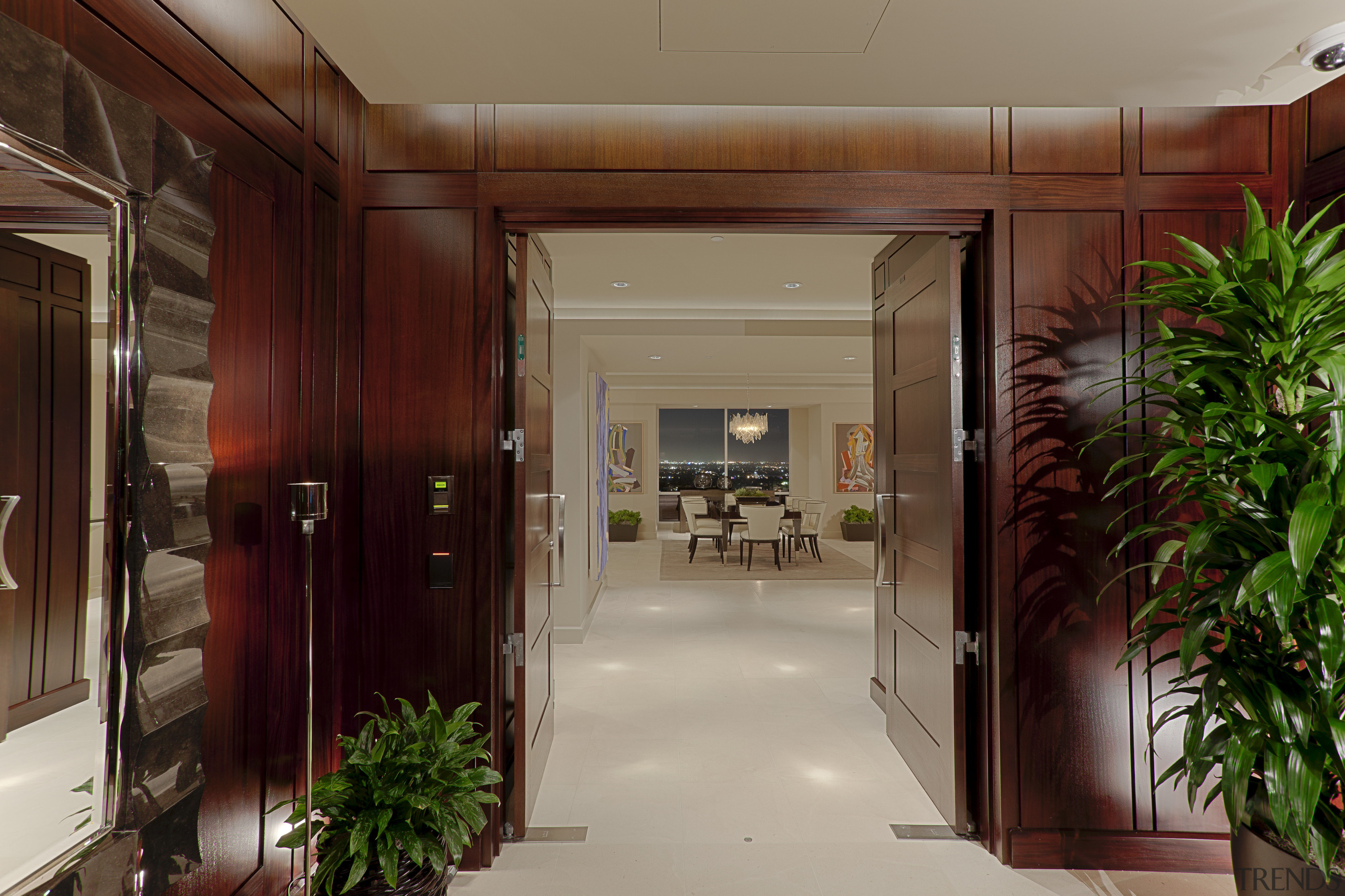 Interior view of contemporary home. - Interior view interior design, lobby, real estate, red, brown