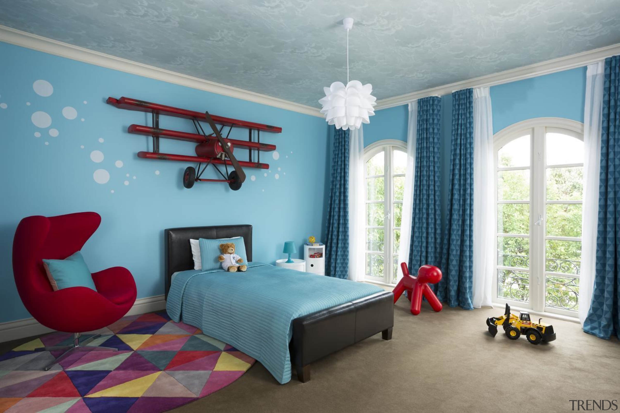 Kids Bedroom - bedding | bedroom | blue bedding, bedroom, blue, ceiling, home, interior design, living room, real estate, room, textile, wall, window, gray, teal