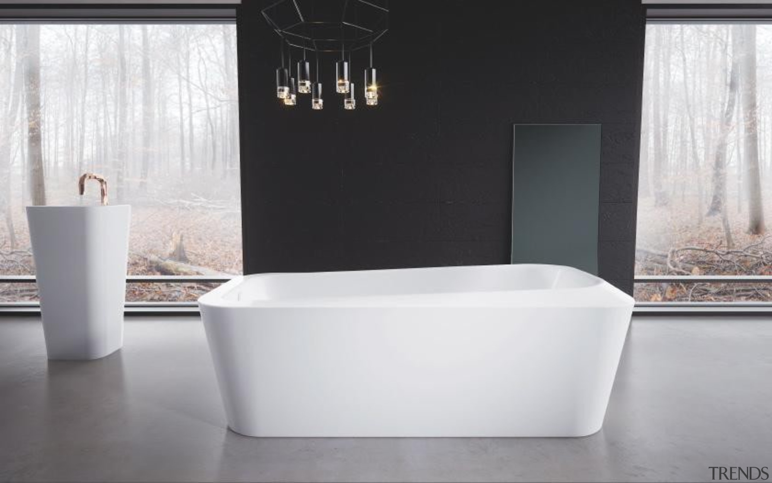 Working with star designer Arik Levy, Kaldewei has bathroom, bathroom sink, bathtub, ceramic, interior design, plumbing fixture, product design, tap, toilet seat, white, black