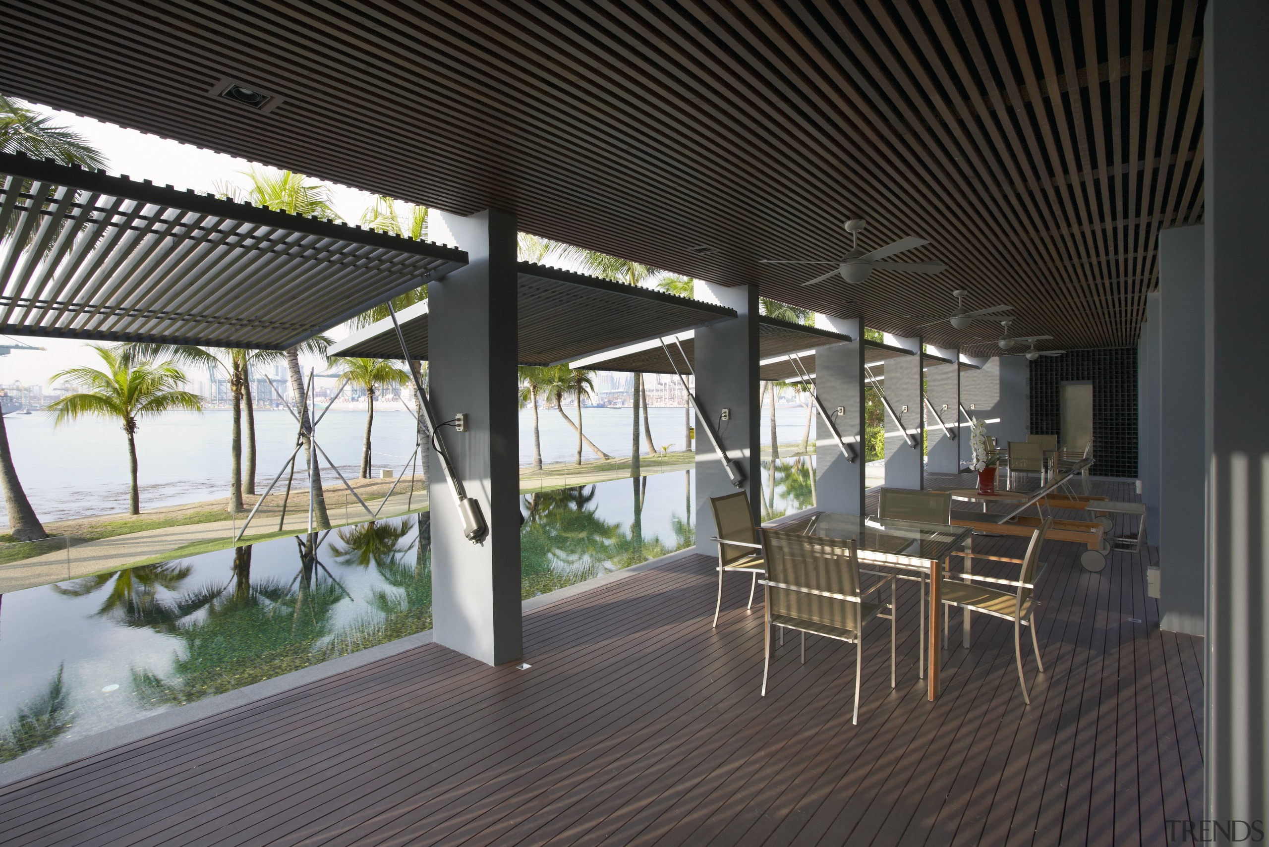 Outdoor dining area with views out to sea architecture, house, interior design, outdoor structure, property, real estate, roof, black