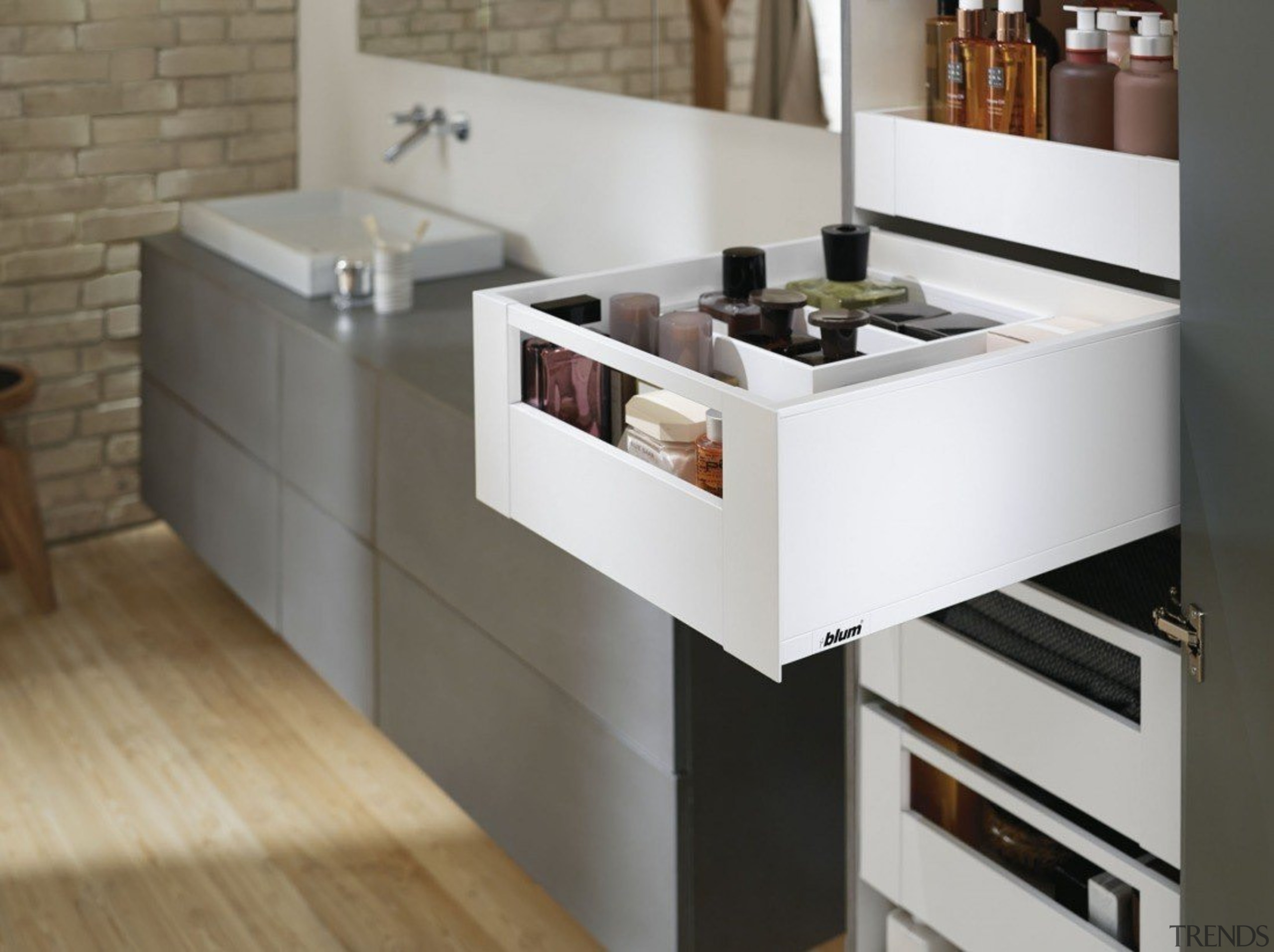 LEGRABOX pure - Box System - cabinetry | cabinetry, countertop, drawer, floor, furniture, interior design, kitchen, kitchen stove, product design, sink, tap, gray