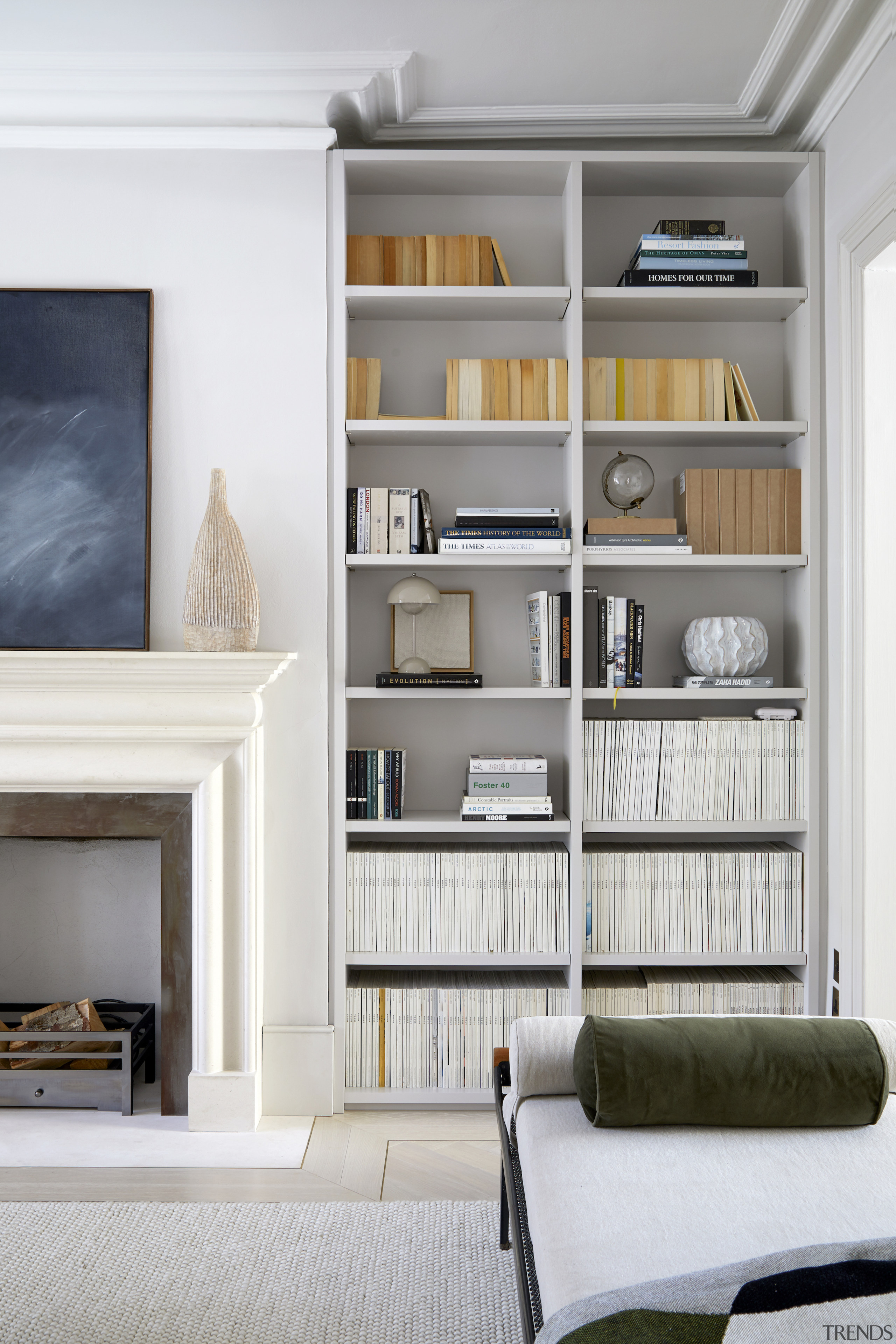 Open shelving leads the eye up through the 