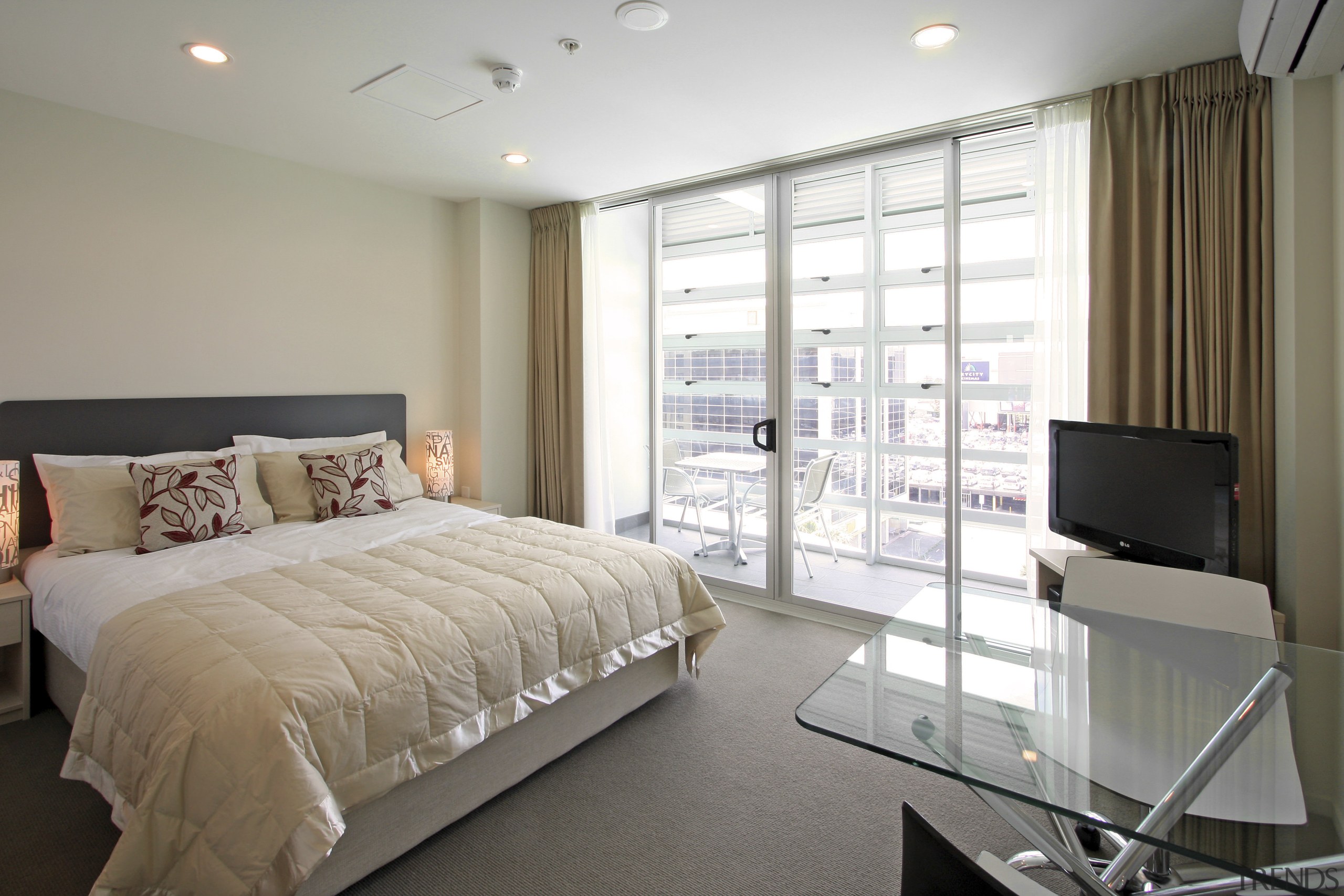 Interior view of the Proximity Apartments constructed by bedroom, ceiling, home, interior design, property, real estate, room, window, window covering, white, gray