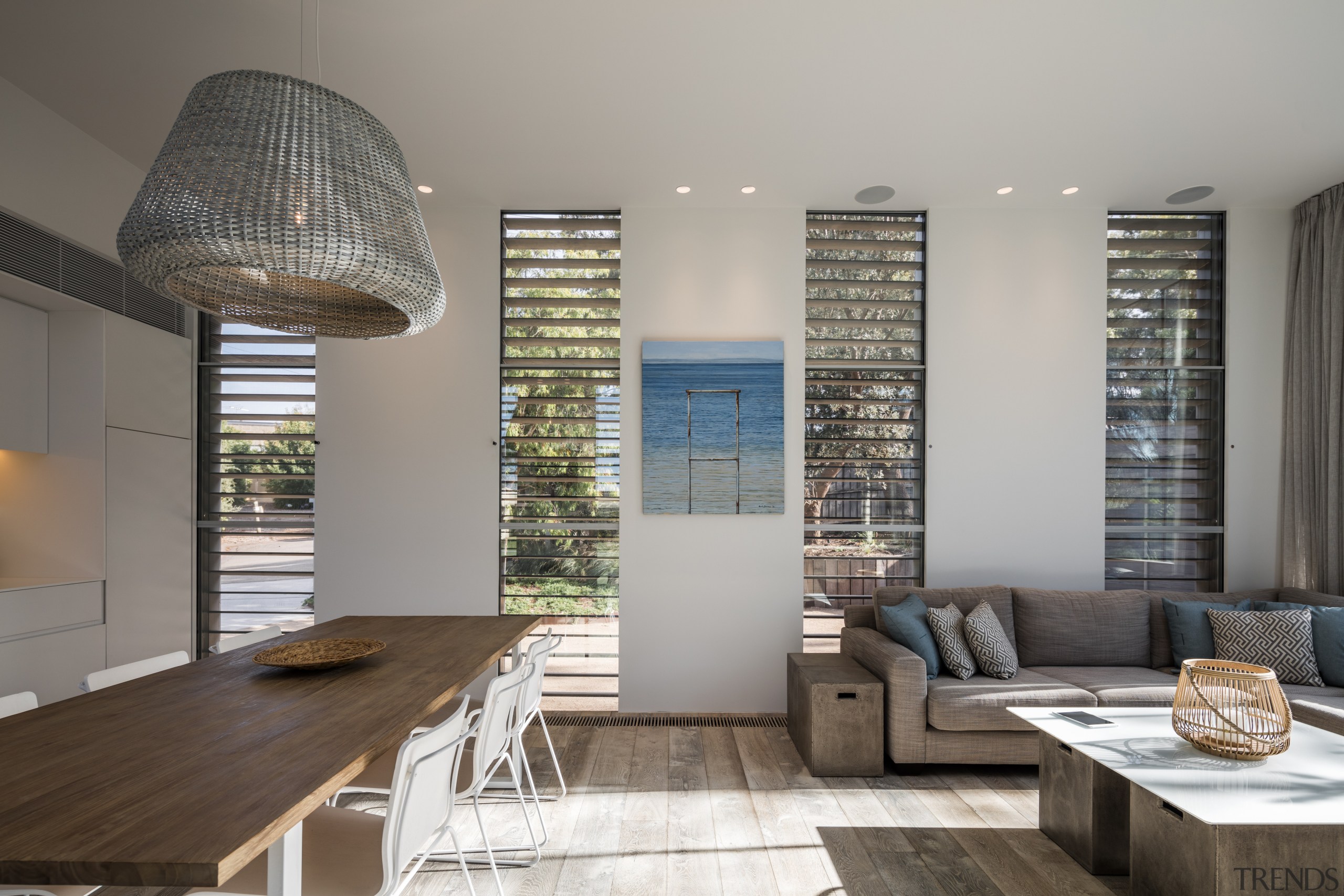 The living room in this home benefits from architecture, ceiling, interior design, living room, gray