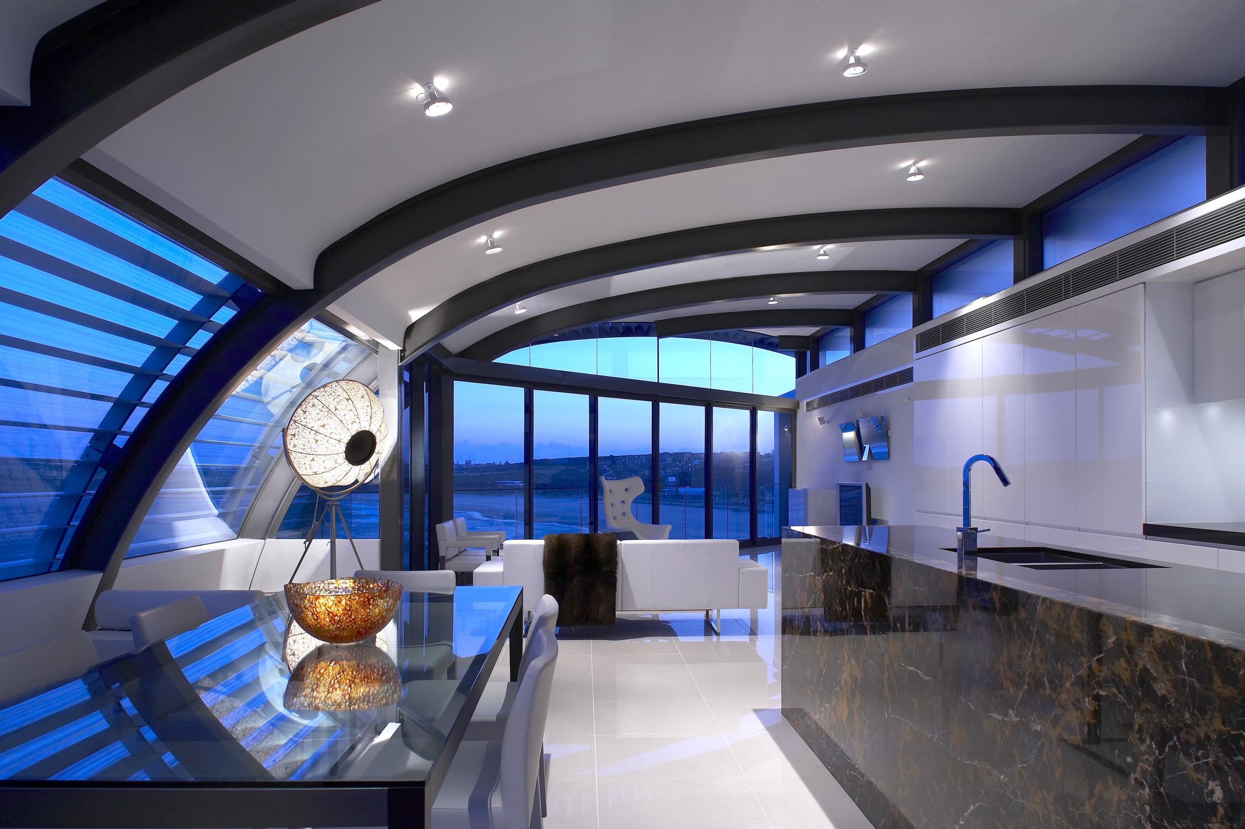 View of an apartment kitchen which features an ceiling, interior design, gray, blue