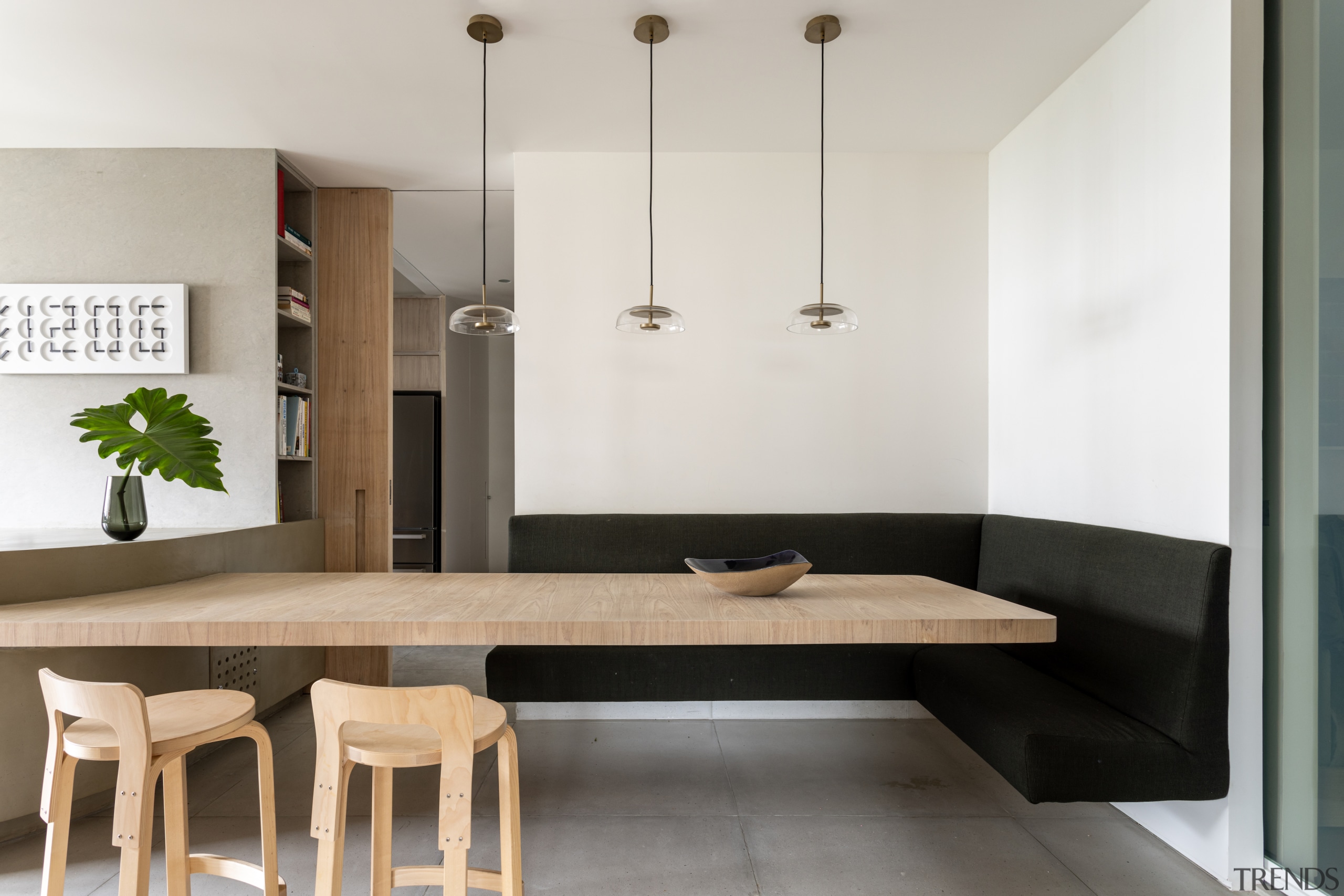 Stools in the banquet area are by Alvar 