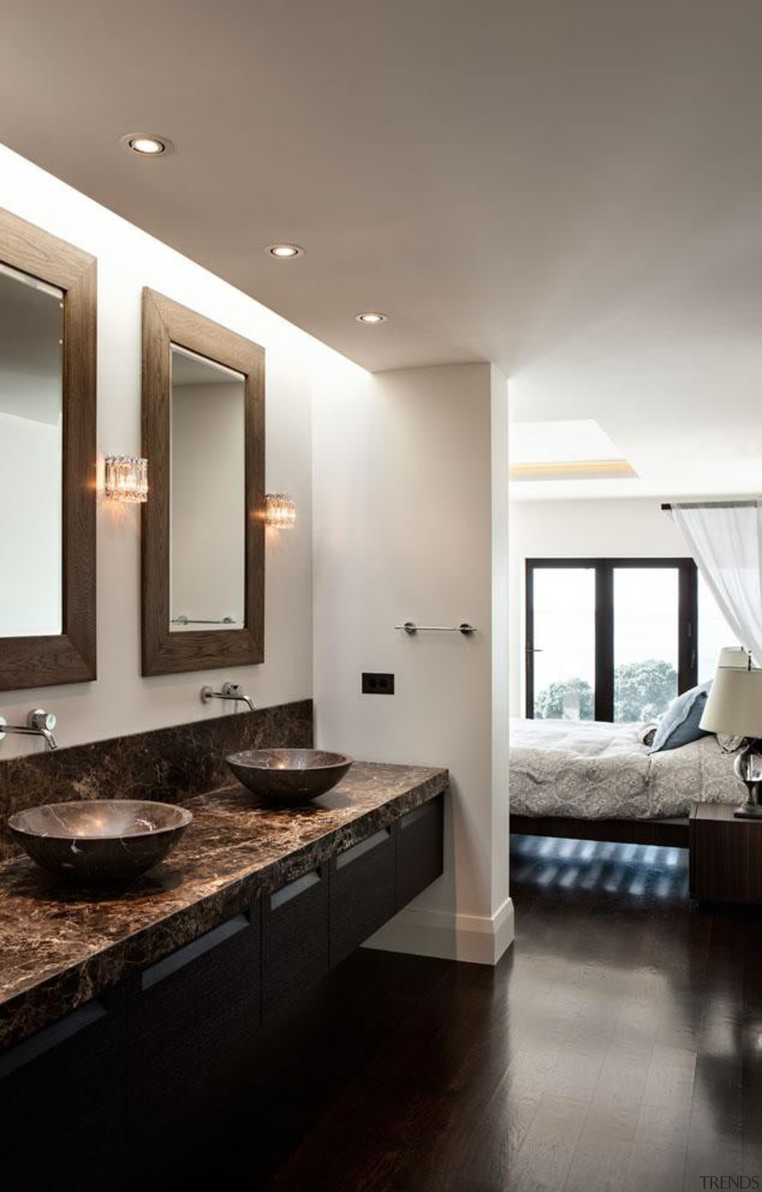 Marble - Marron Emperador - Vessel Vanity Top bathroom, ceiling, countertop, floor, flooring, home, interior design, room, sink, wood flooring, gray, black