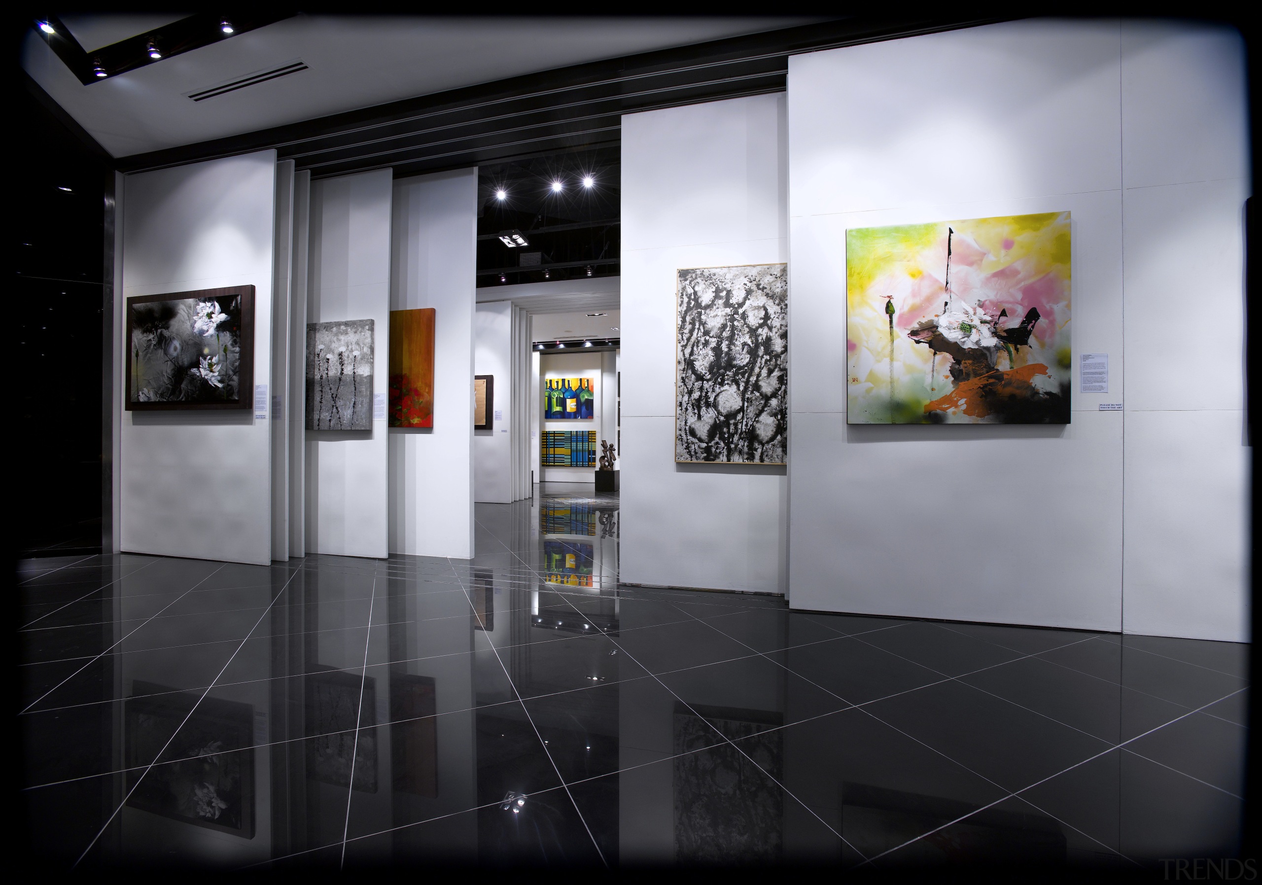 Interior view of the Art Gallery by Designworx, art exhibition, art gallery, exhibition, black, gray