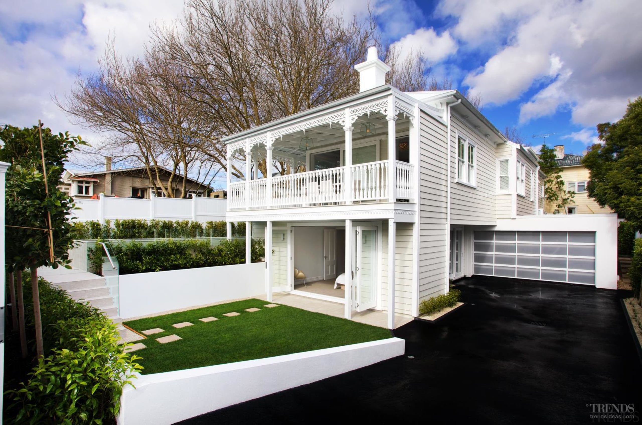 Grand affair – classic weatherboards, filigree detailing and architecture, building, cottage, elevation, estate, facade, home, house, luxury vehicle, property, real estate, residential area, siding, window, white