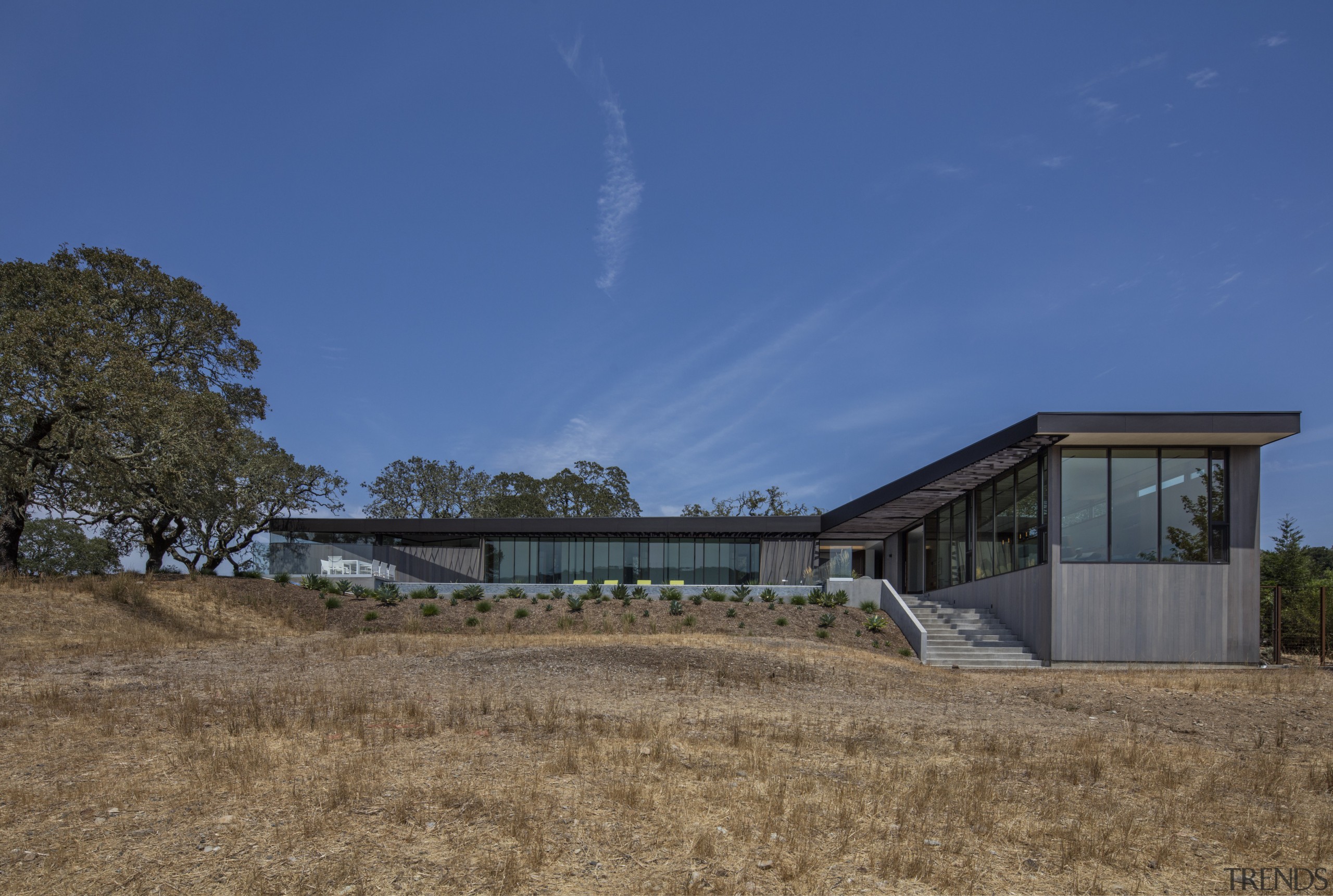 The back of this house by Schwartz and architecture, cloud, cottage, farmhouse, home, house, land lot, landscape, property, real estate, rural area, sky, blue, brown