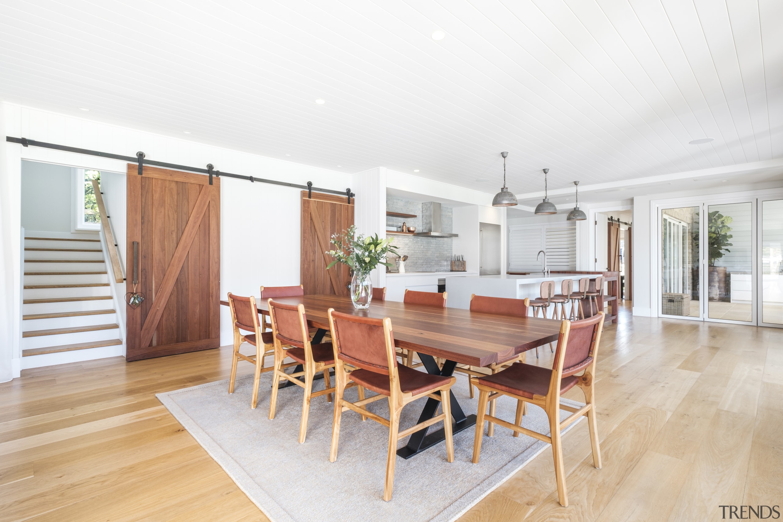 The home's dining table was custom designed while 