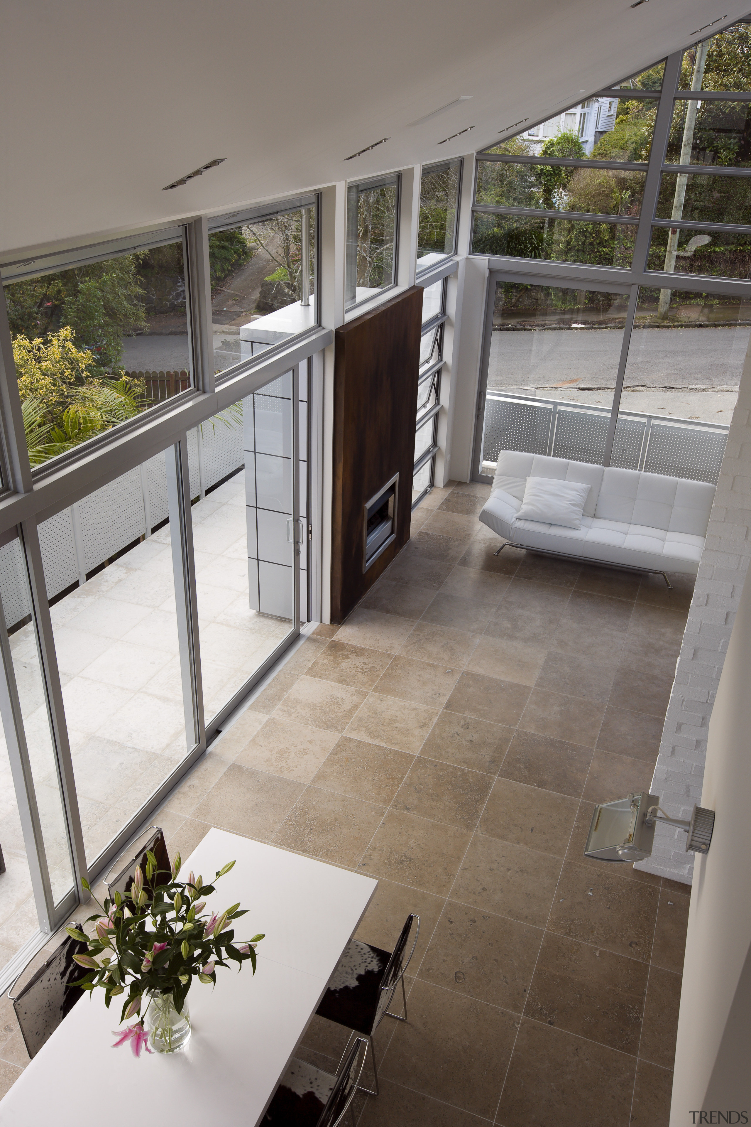 View of sliding doors from Able Aluminium. - apartment, architecture, balcony, daylighting, door, floor, flooring, glass, handrail, home, house, interior design, property, real estate, window, gray