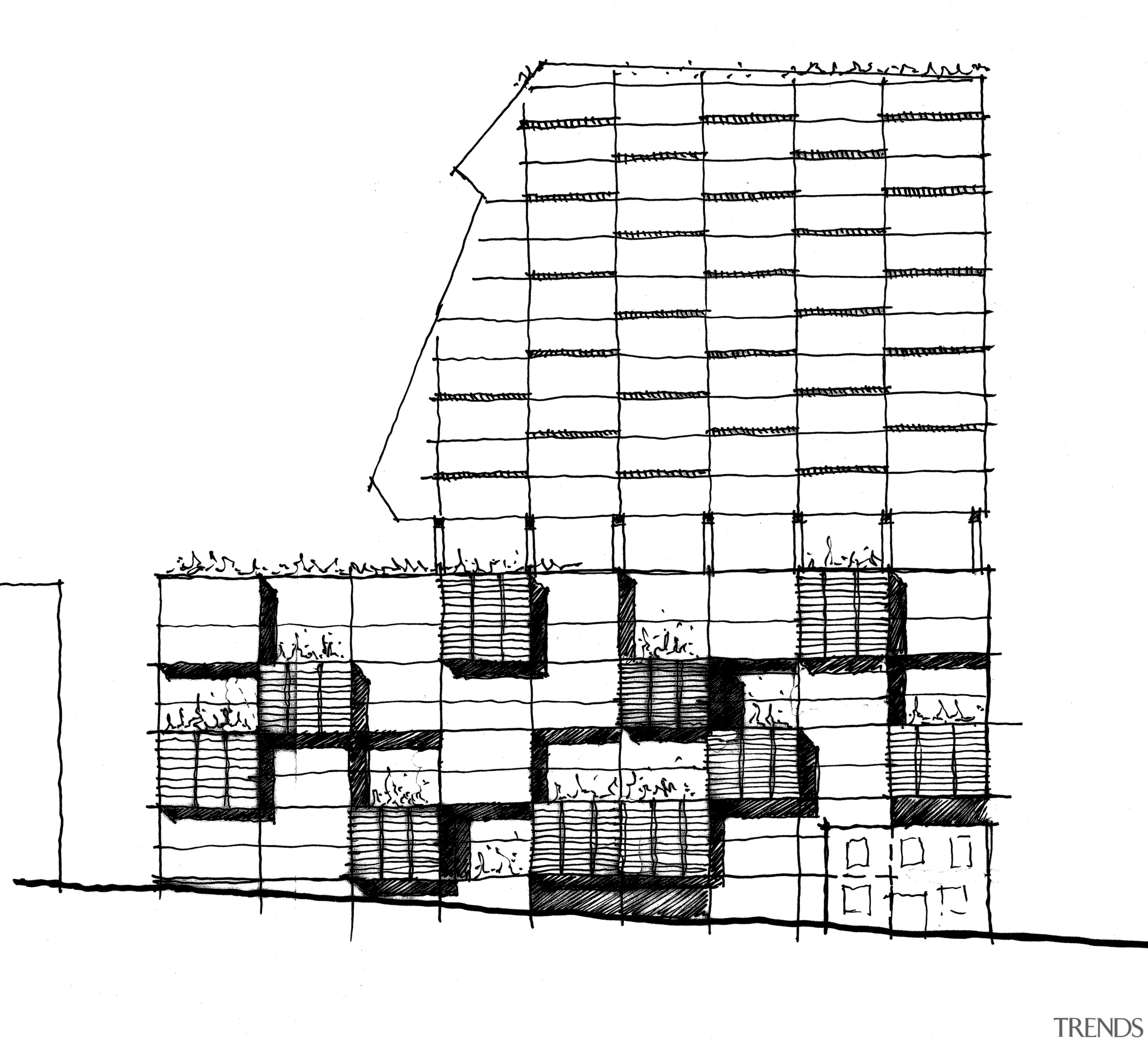 Ark North Sydney, NSW. Architect: Rice Daubney - architecture, area, artwork, black and white, drawing, elevation, facade, line, line art, plan, product design, structure, technical drawing, white