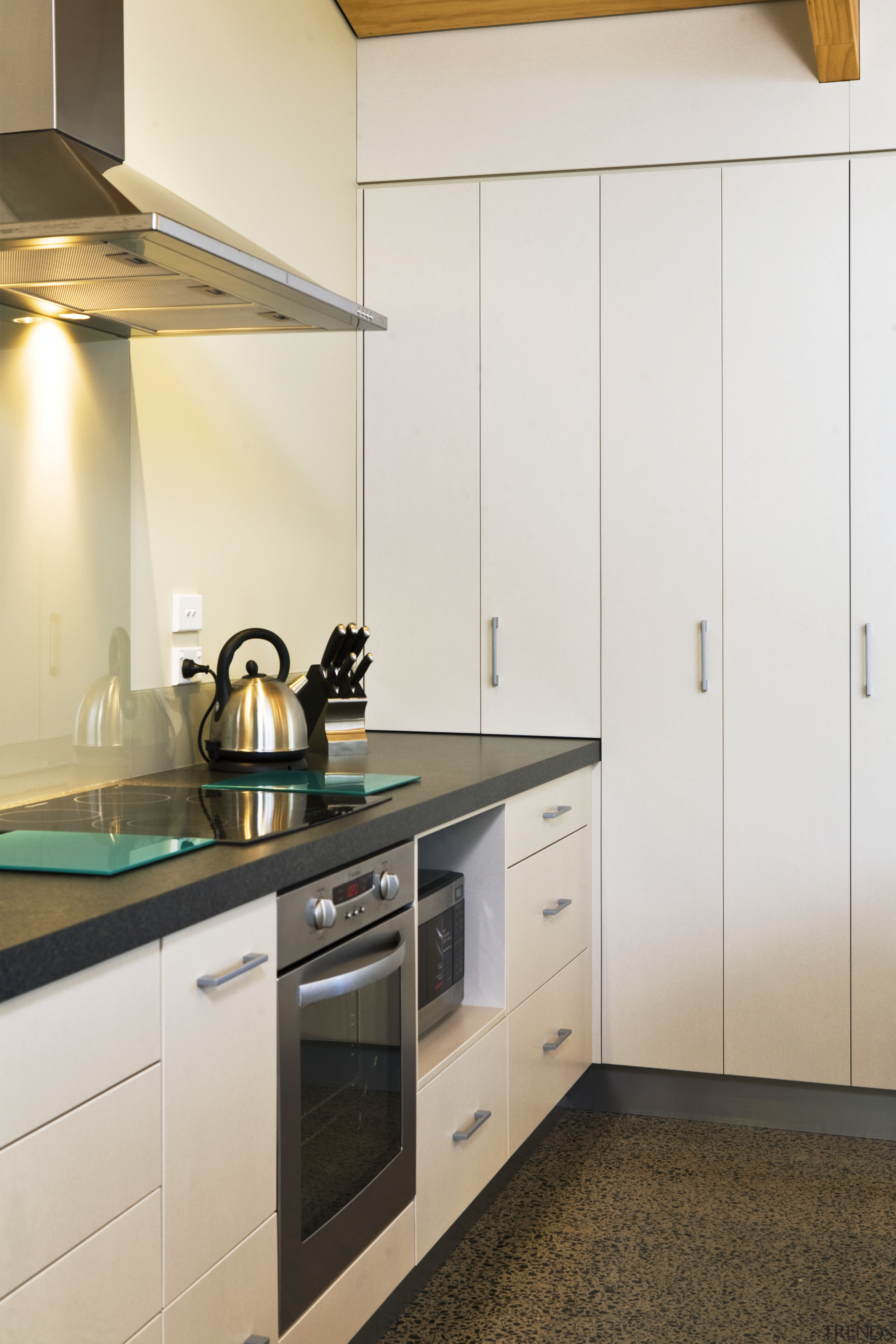 View of kitchen designed by Sheryl Stuart of cabinetry, countertop, cuisine classique, home appliance, interior design, kitchen, major appliance, room, white