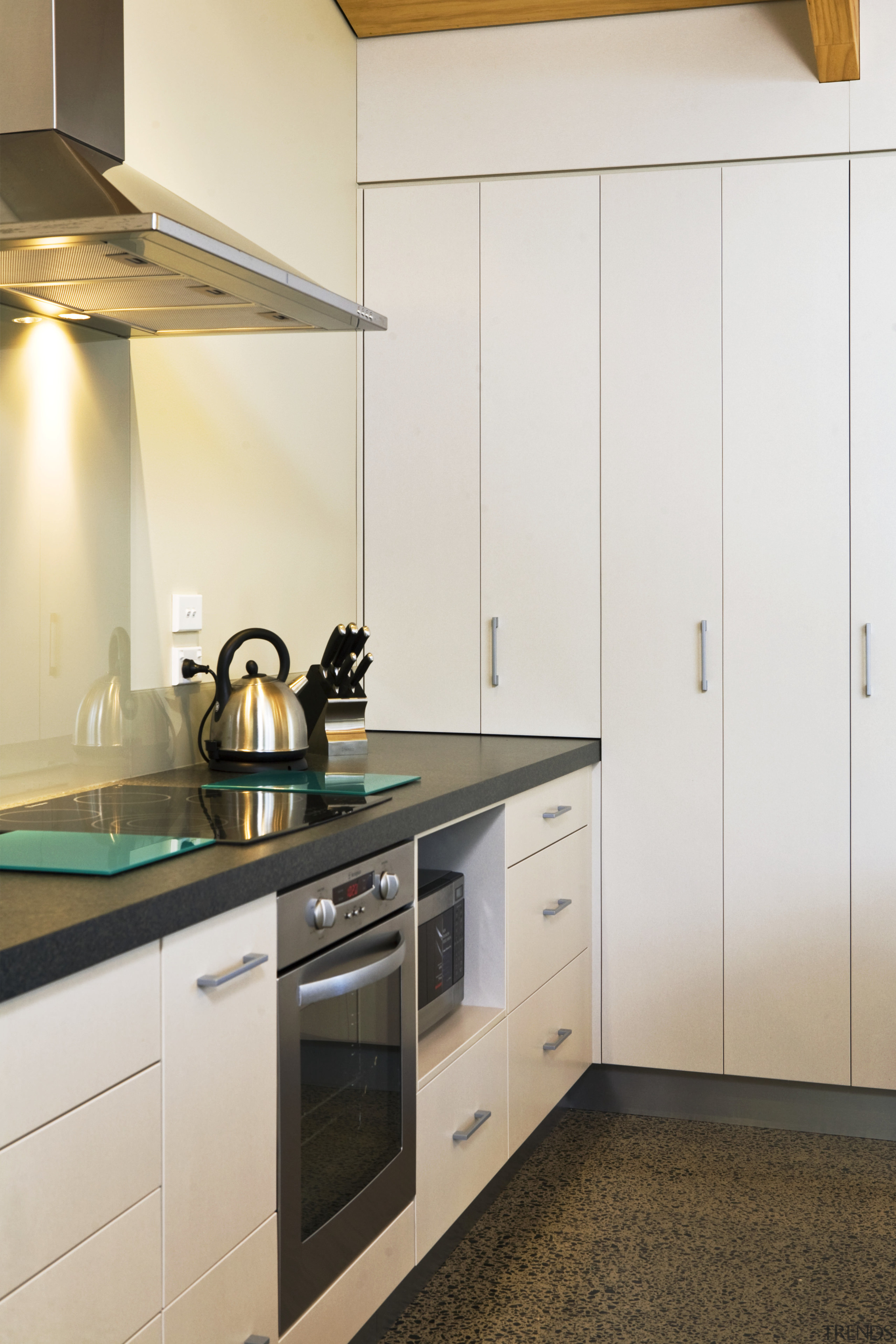 View of kitchen designed by Sheryl Stuart of cabinetry, countertop, cuisine classique, home appliance, interior design, kitchen, major appliance, room, white