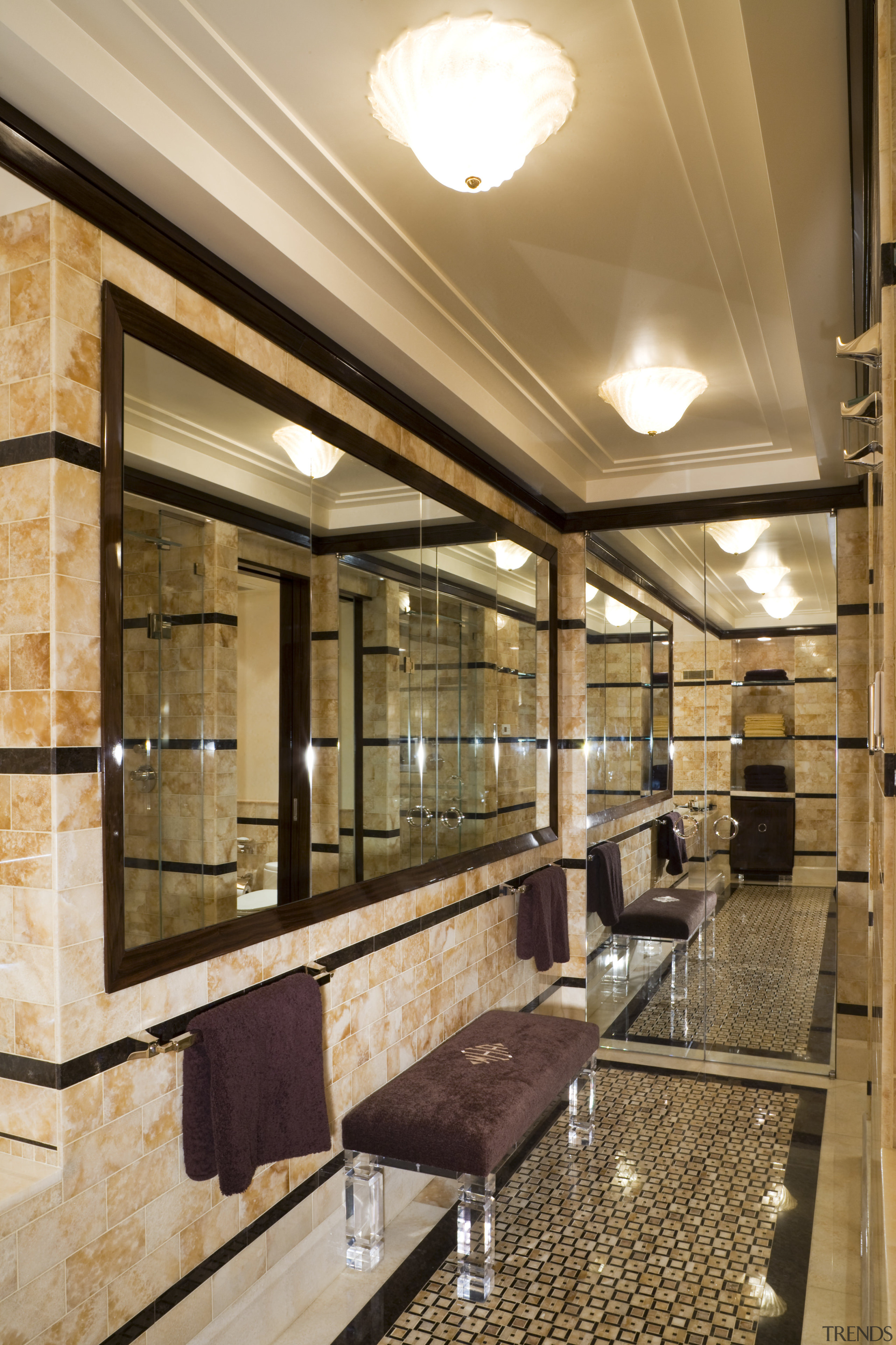 View of the master bathroom which is entered ceiling, interior design, lobby, real estate, window, brown, orange