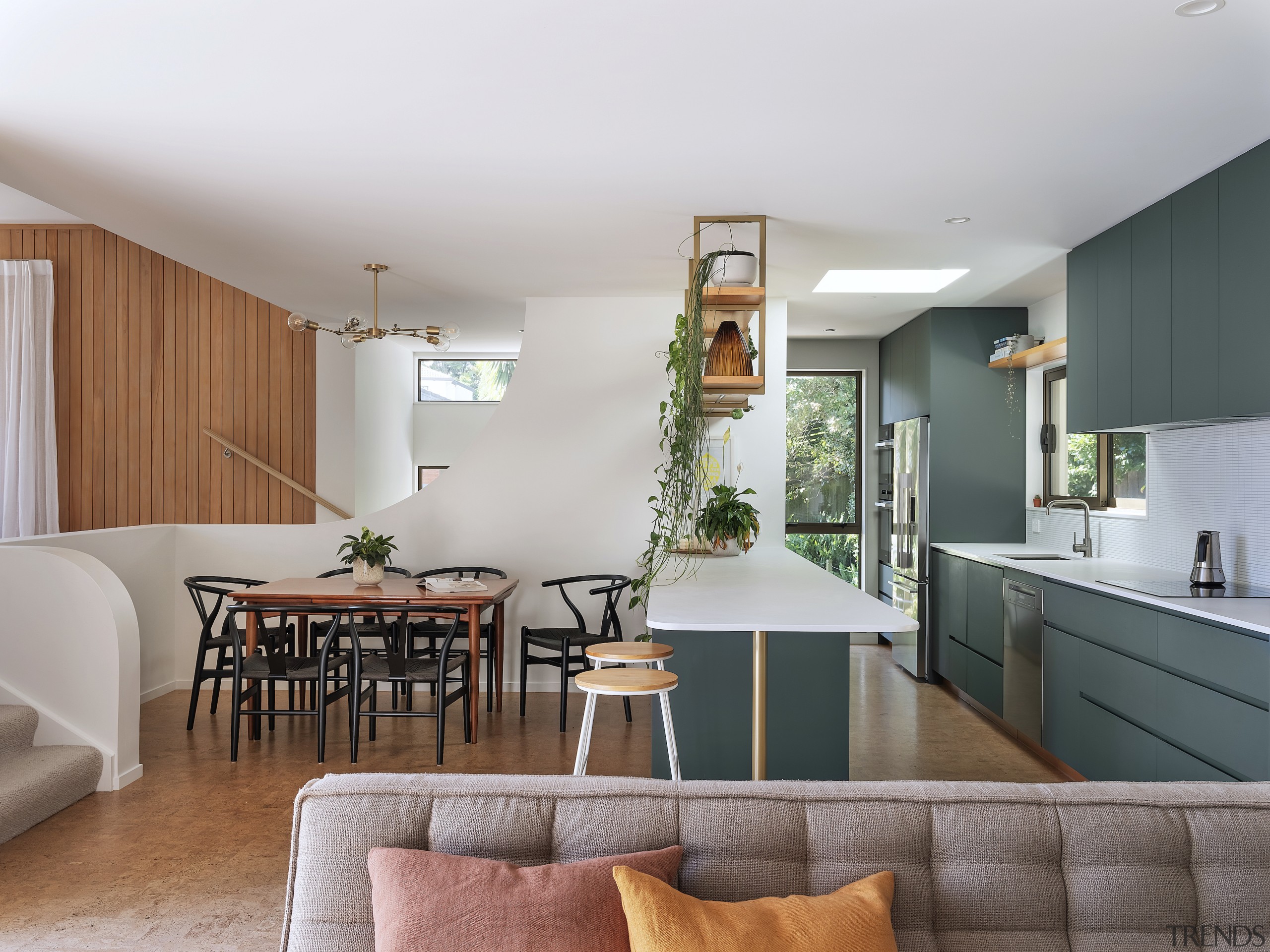 The kitchen as seen from the living area. 