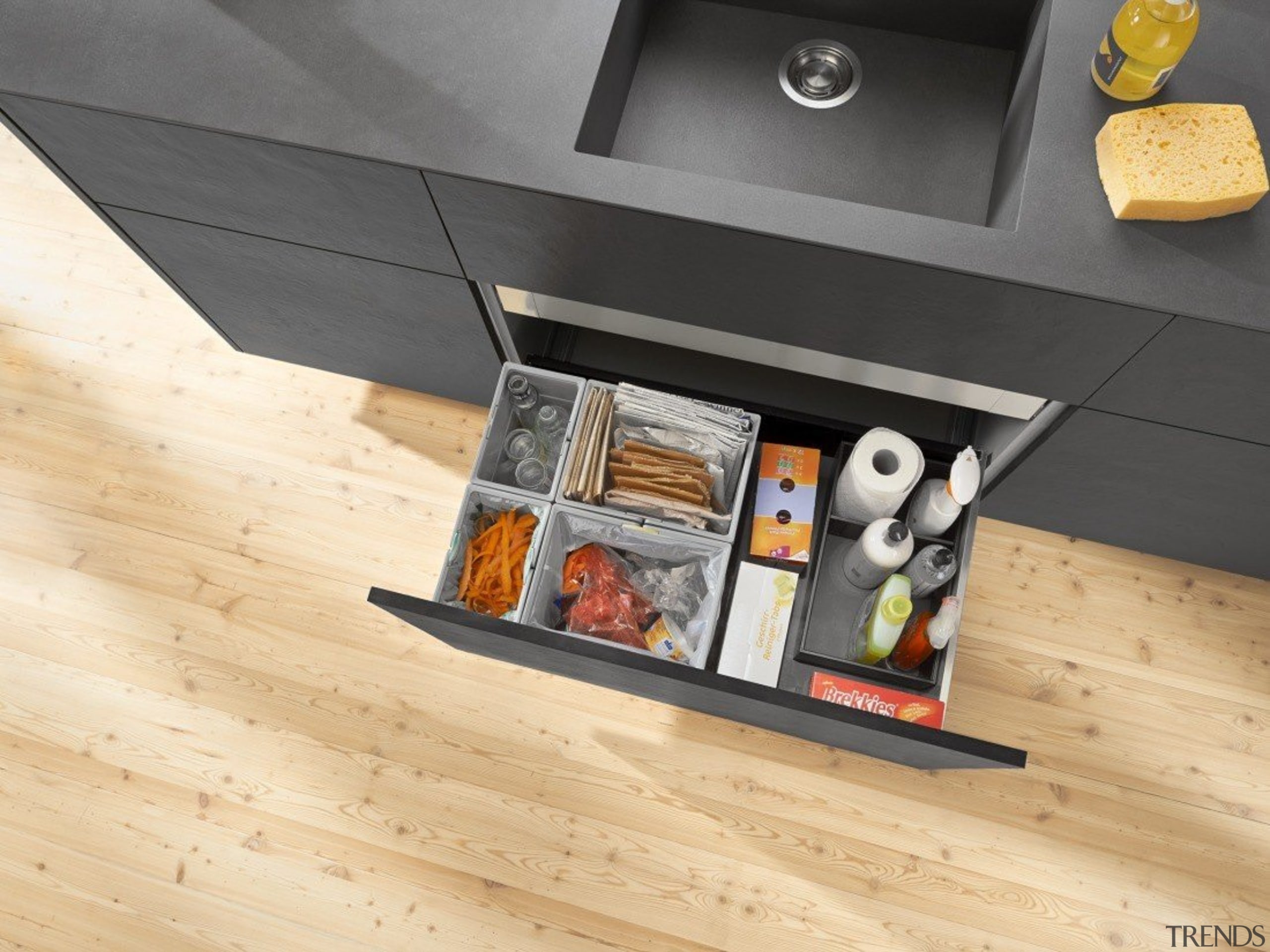 AMBIA-LINE inner dividing system – organization at its floor, flooring, furniture, product design, table, orange, gray