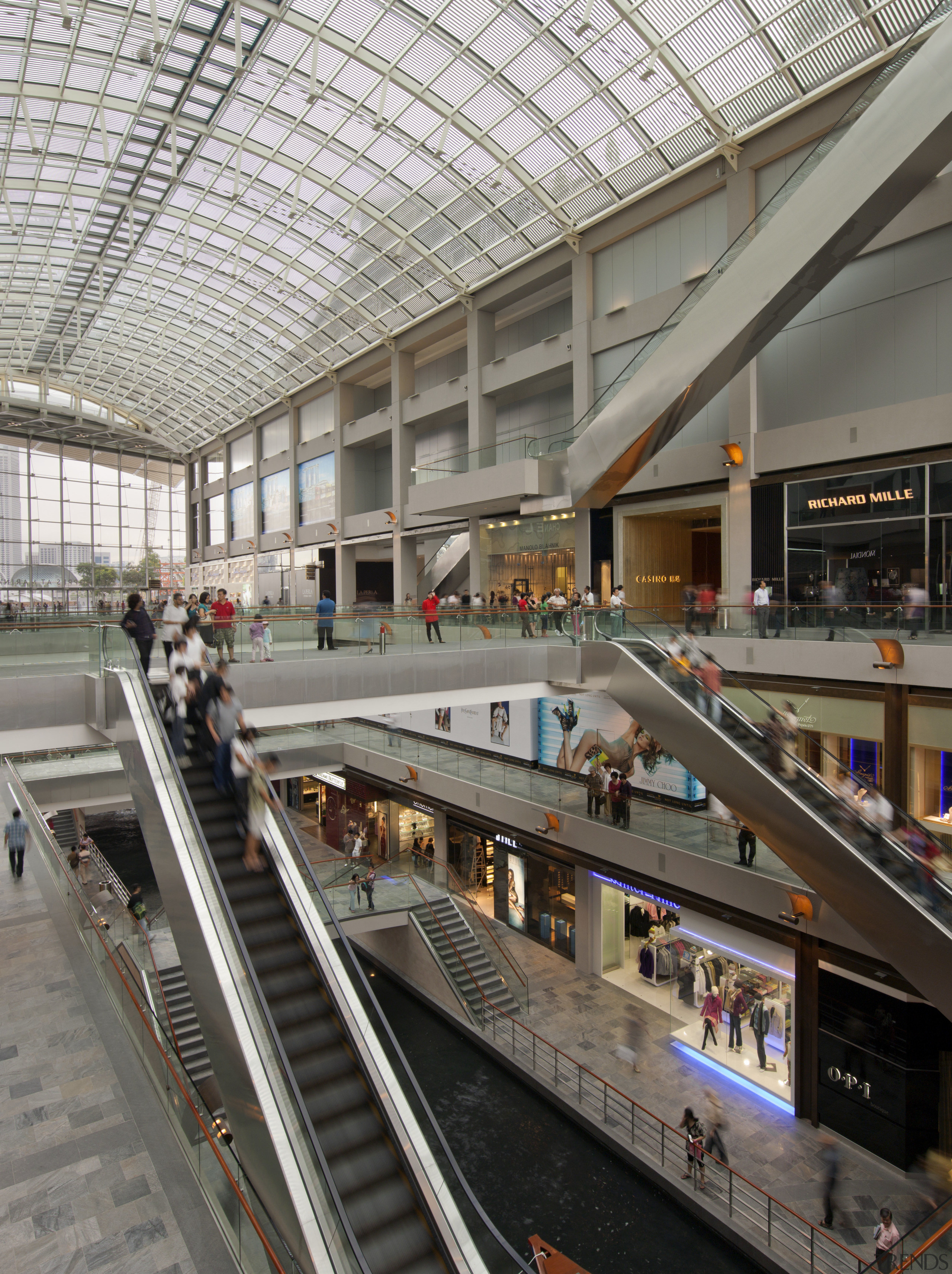 Marina Bay Sands, Singapore - Marina Bay Sands, architecture, building, daylighting, escalator, metropolis, metropolitan area, shopping mall, gray