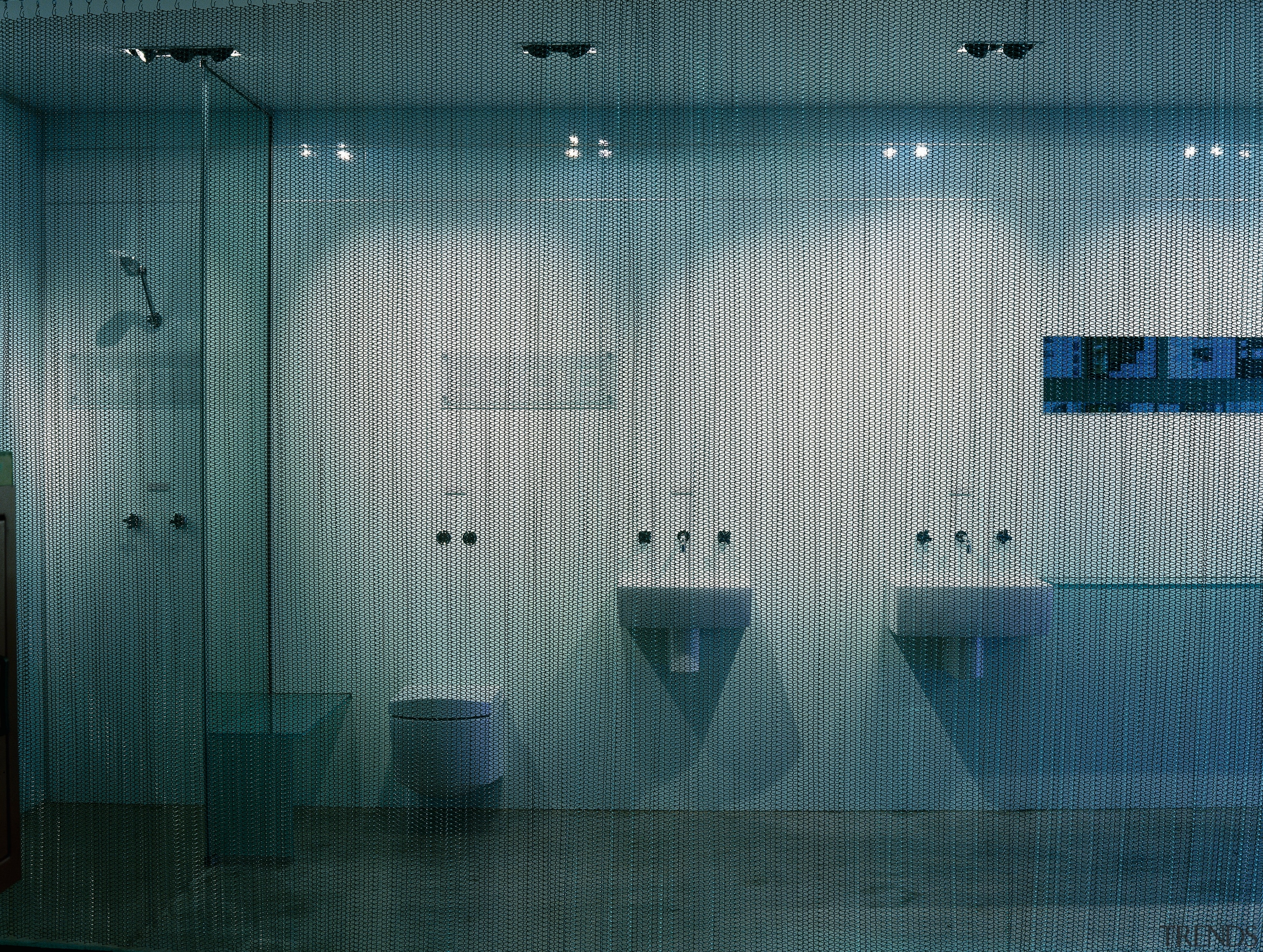 The detail of wo basins and a toilet architecture, azure, blue, glass, light, phenomenon, screenshot, sky, texture, turquoise, wall, water, black, teal