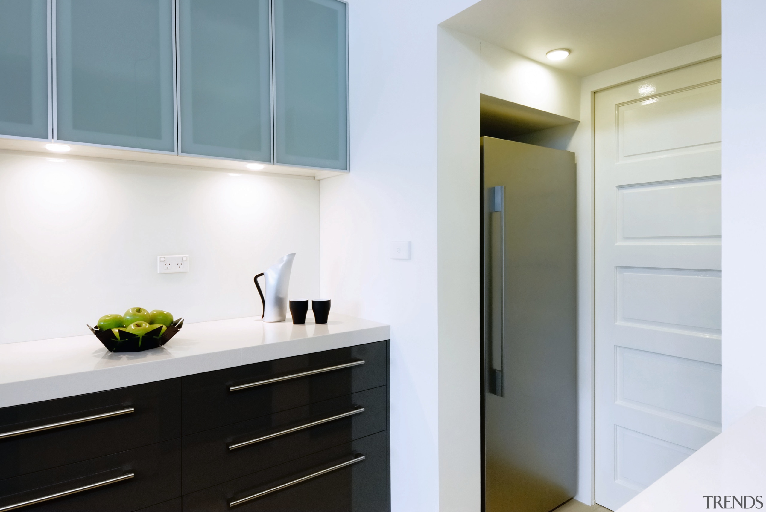 This kitcehn features Fisher &amp; Paykel appliances. cabinetry, countertop, home, home appliance, interior design, kitchen, room, white, gray