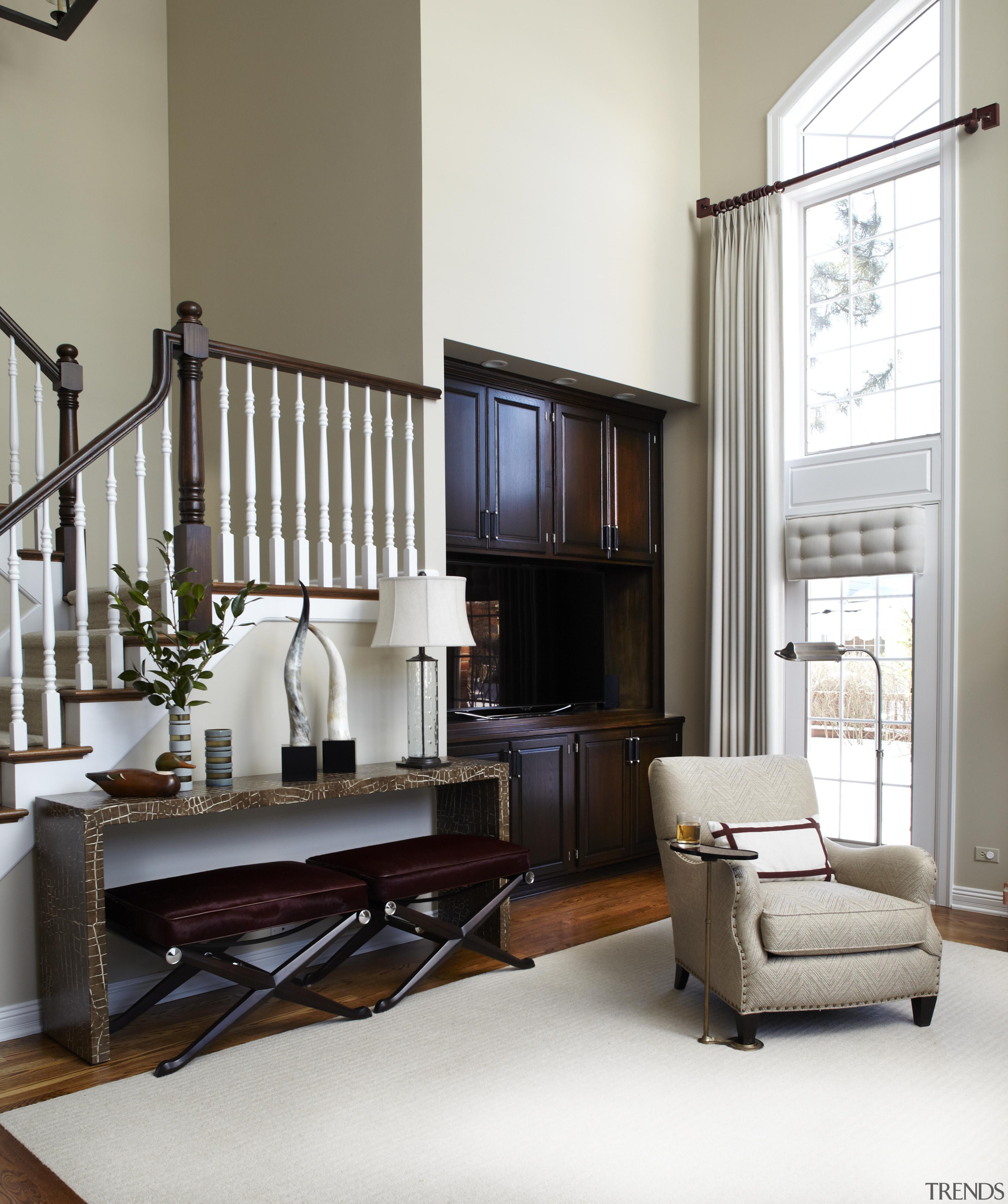 Entire Home Remodel - Great Room - bed bed frame, floor, furniture, home, interior design, living room, room, shelving, window, white