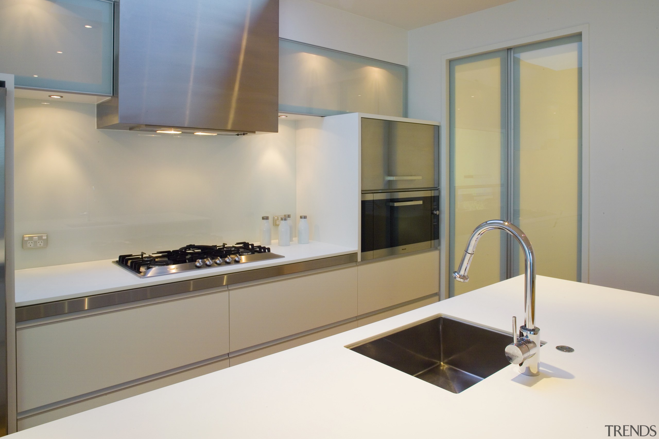 View of kitchen designed by Robyn Labb from countertop, glass, interior design, kitchen, product design, room, sink, white, gray