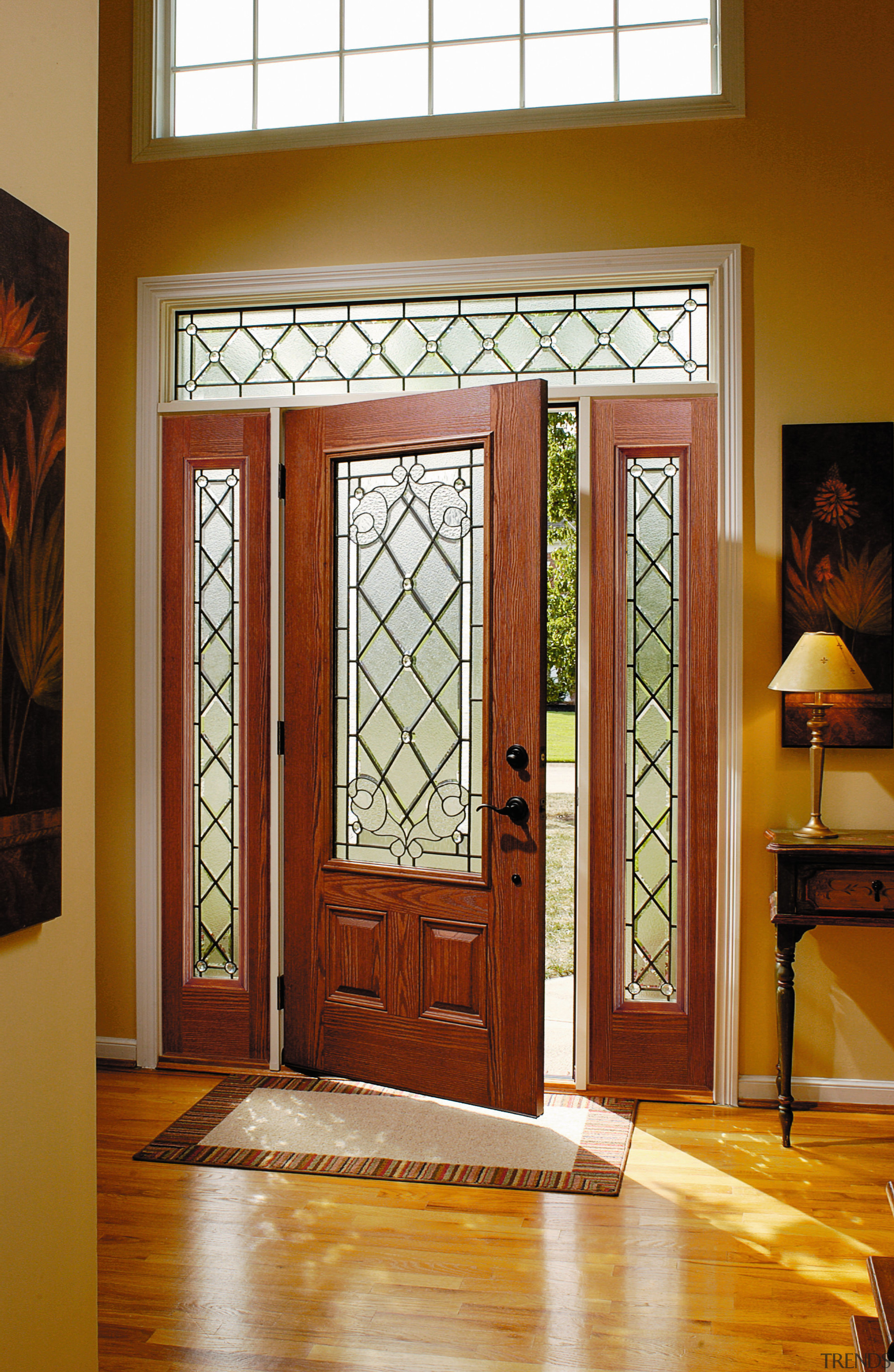 view of the is pella fibreglass entry door door, glass, hardwood, home, interior design, window, wood, brown